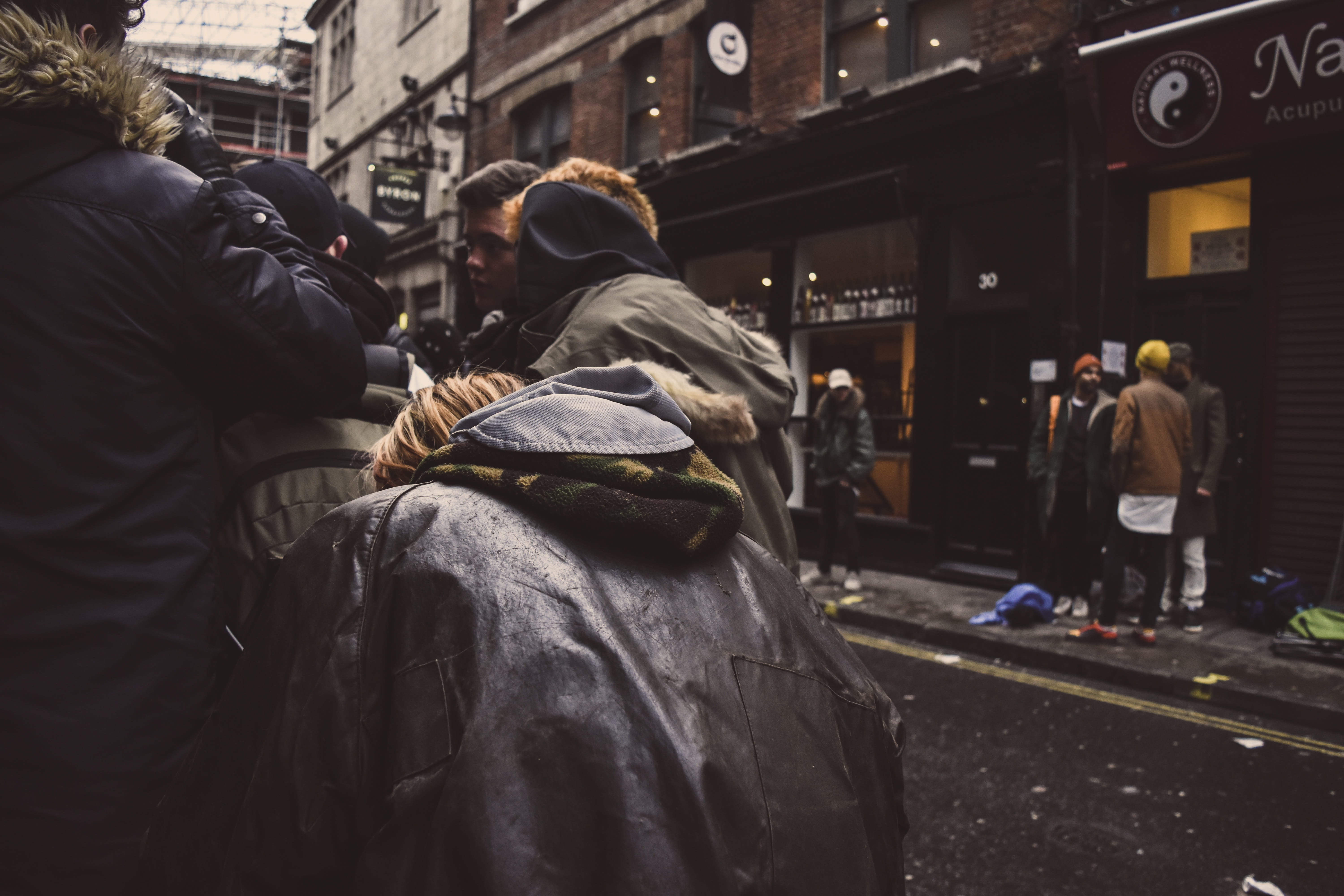 adults only, selective focus, leather, walking, urban Scene, street, social issues, people, wearing, building, black leather jacket, clothing, photography, HD Wallpaper