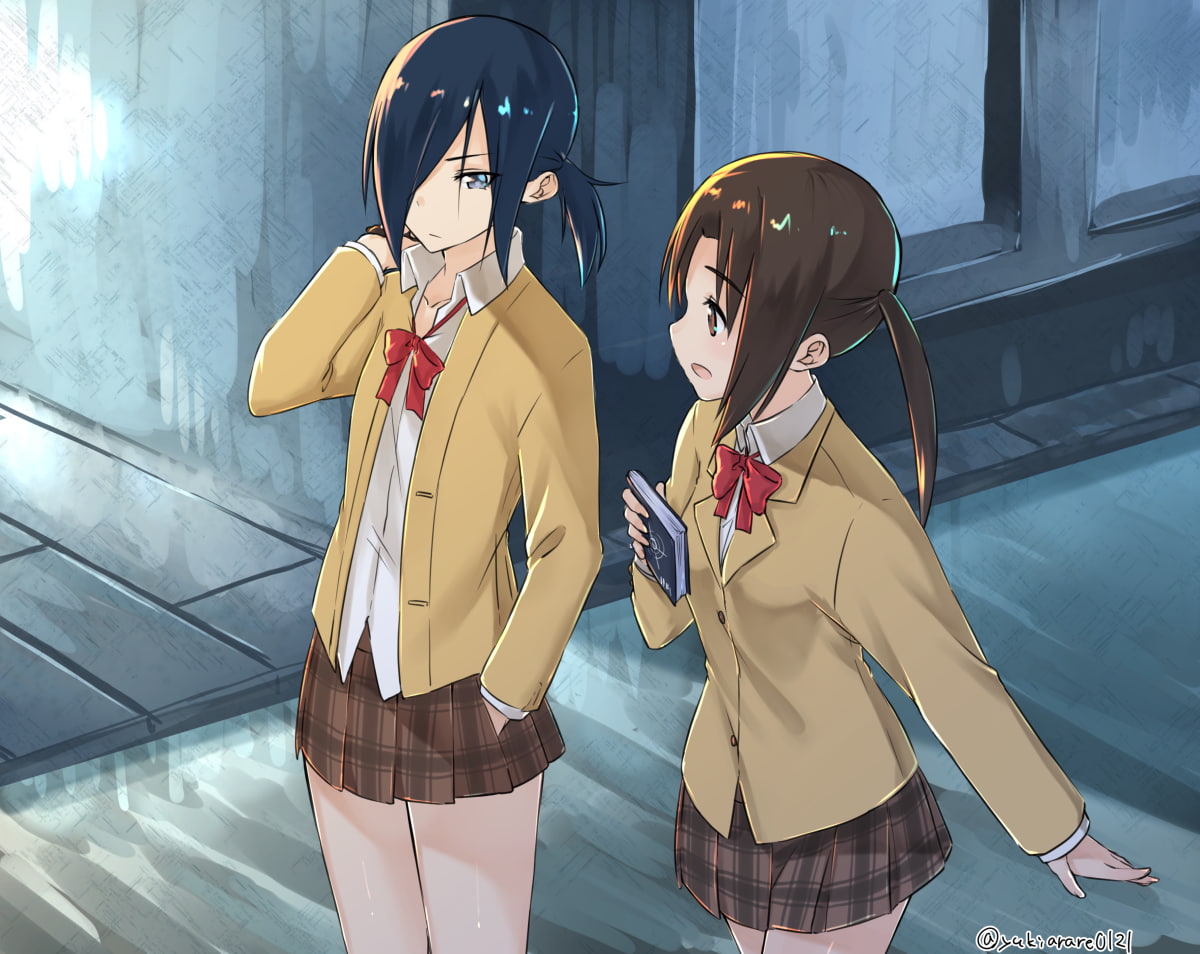 Toki-san, Seitokai Yakuindomo, lifestyles, couple - relationship, leisure activity, side view, anime girls, three quarter length, clothing, holding, casual clothing, HD Wallpaper