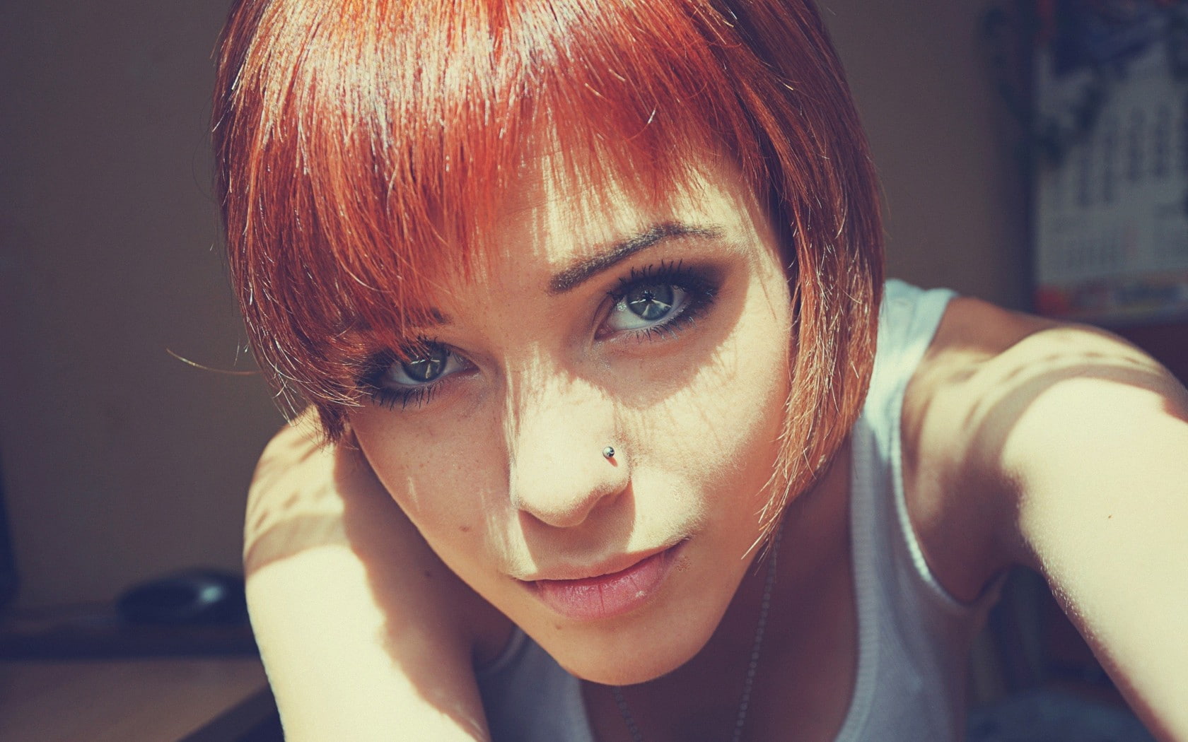 women, redhead, piercing, 720P, closeup, HD Wallpaper