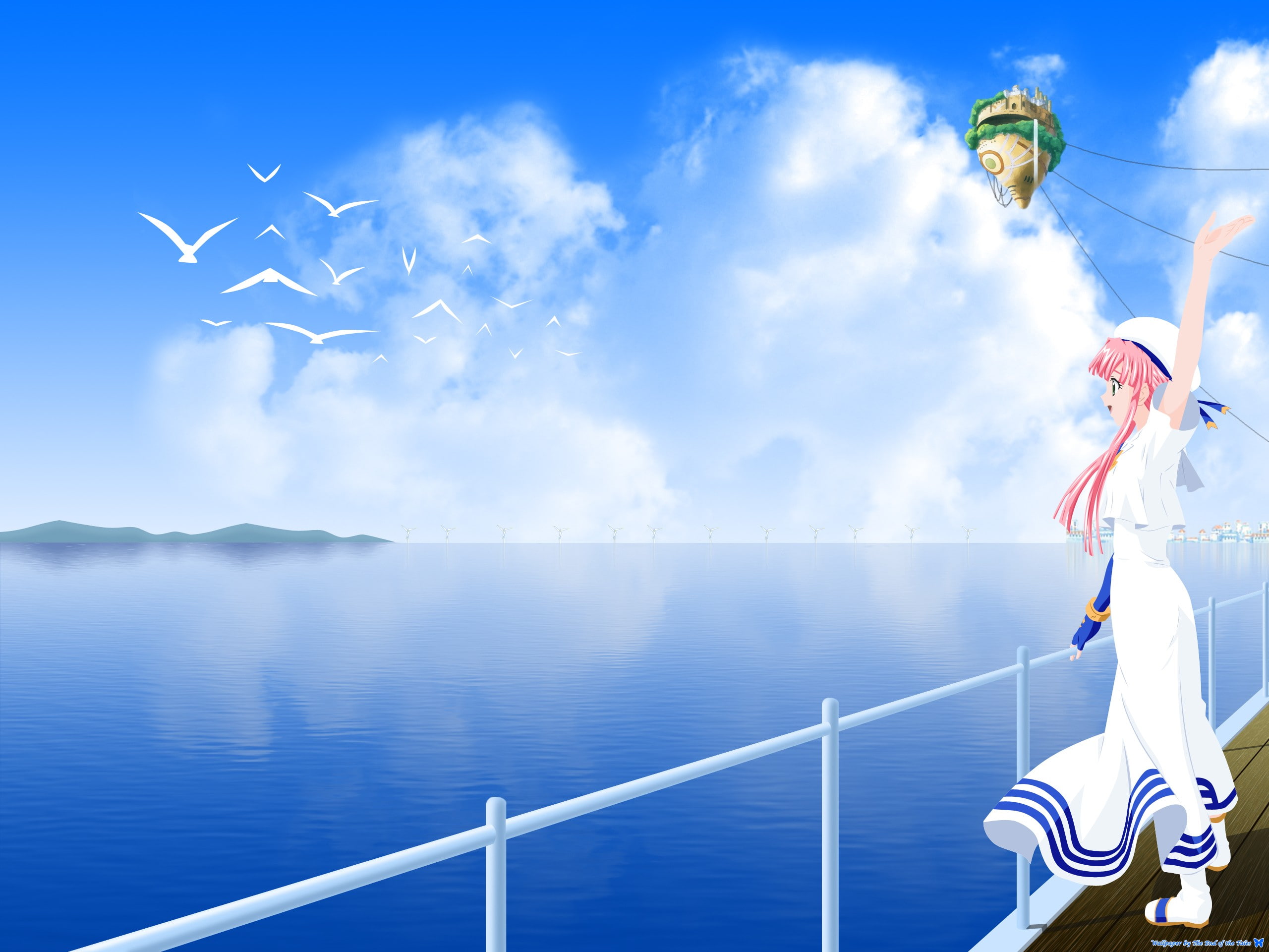 water, no people, mode of transportation, railing, horizon over water, sky, craft, Aria, beauty in nature, sea, nautical vessel, horizon, Anime Girls, nature, HD Wallpaper