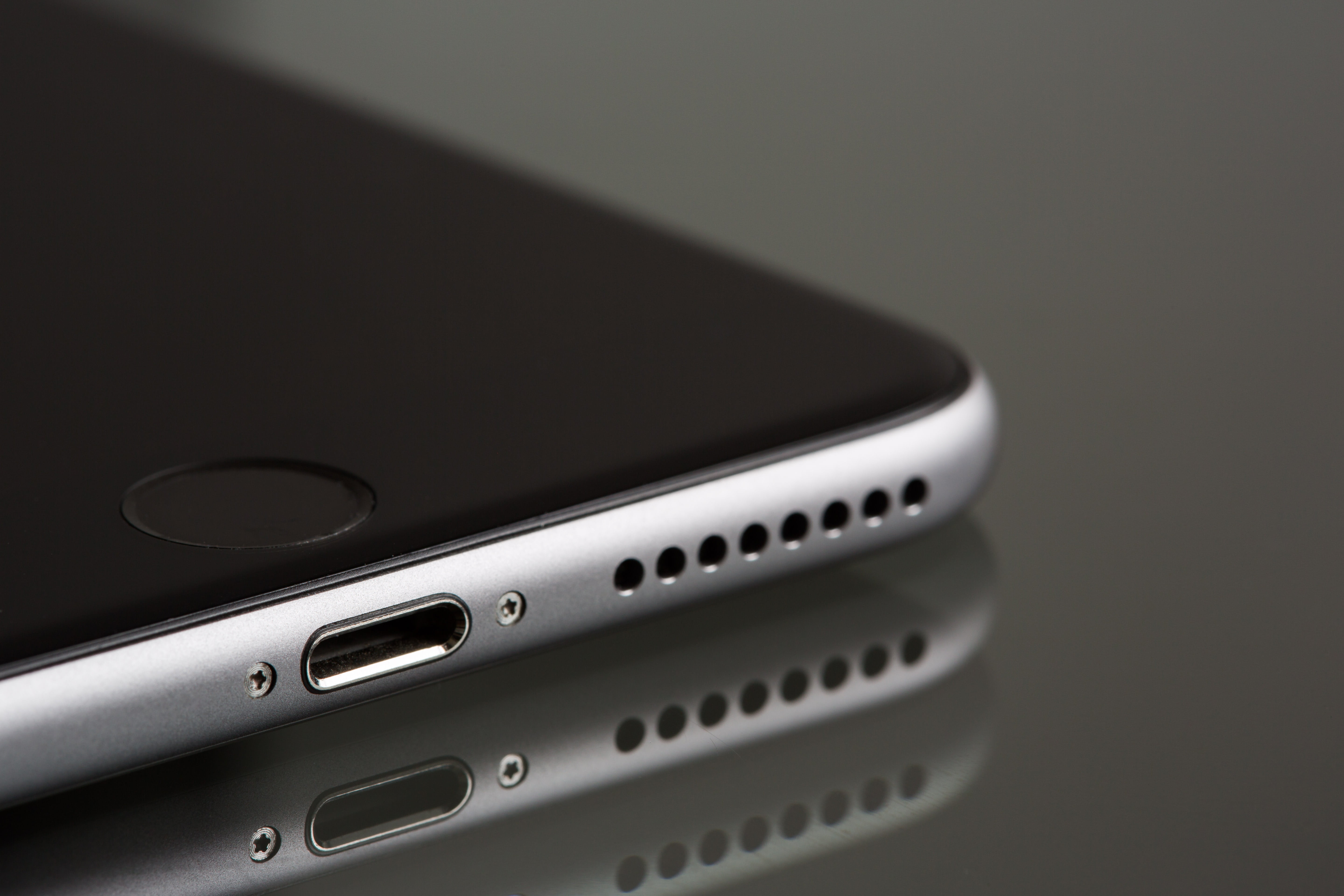 macro, gray, corporate, lightning connector, black color, portability, apple, base, communication, high angle view, no people, connection, iphone, space, HD Wallpaper