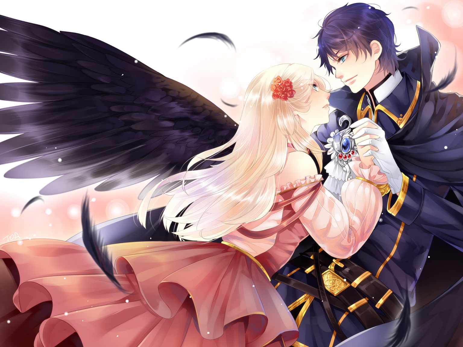 wings, anime, girl, romance, mood, emotion, angel, love, 720P, boy, original, HD Wallpaper