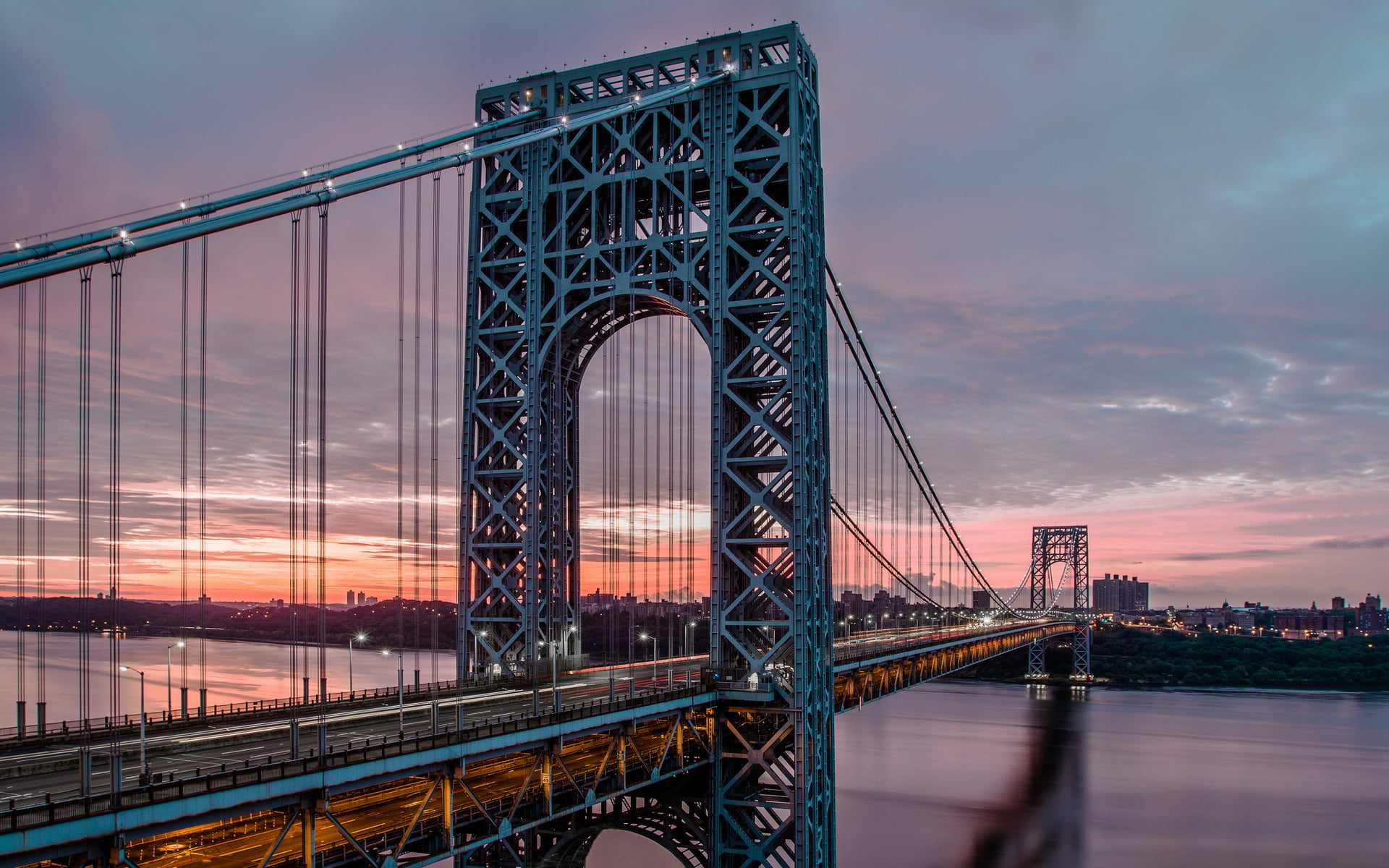 sunset, outdoors, 1080P, architecture, water, george, engineering, gray, blue, cityscape, nature, twilight, sky, connection, tourism, travel, bridge, built structure, HD Wallpaper