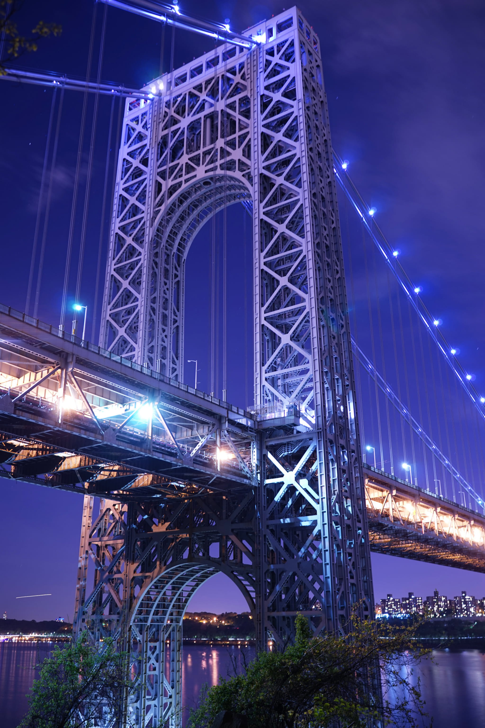 city, 2K, engineering, travel, illuminated, architecture, transportation, built structure, sky, night, tourism, connection, river, bridge, outdoors, george washington bridge, Phone HD Wallpaper