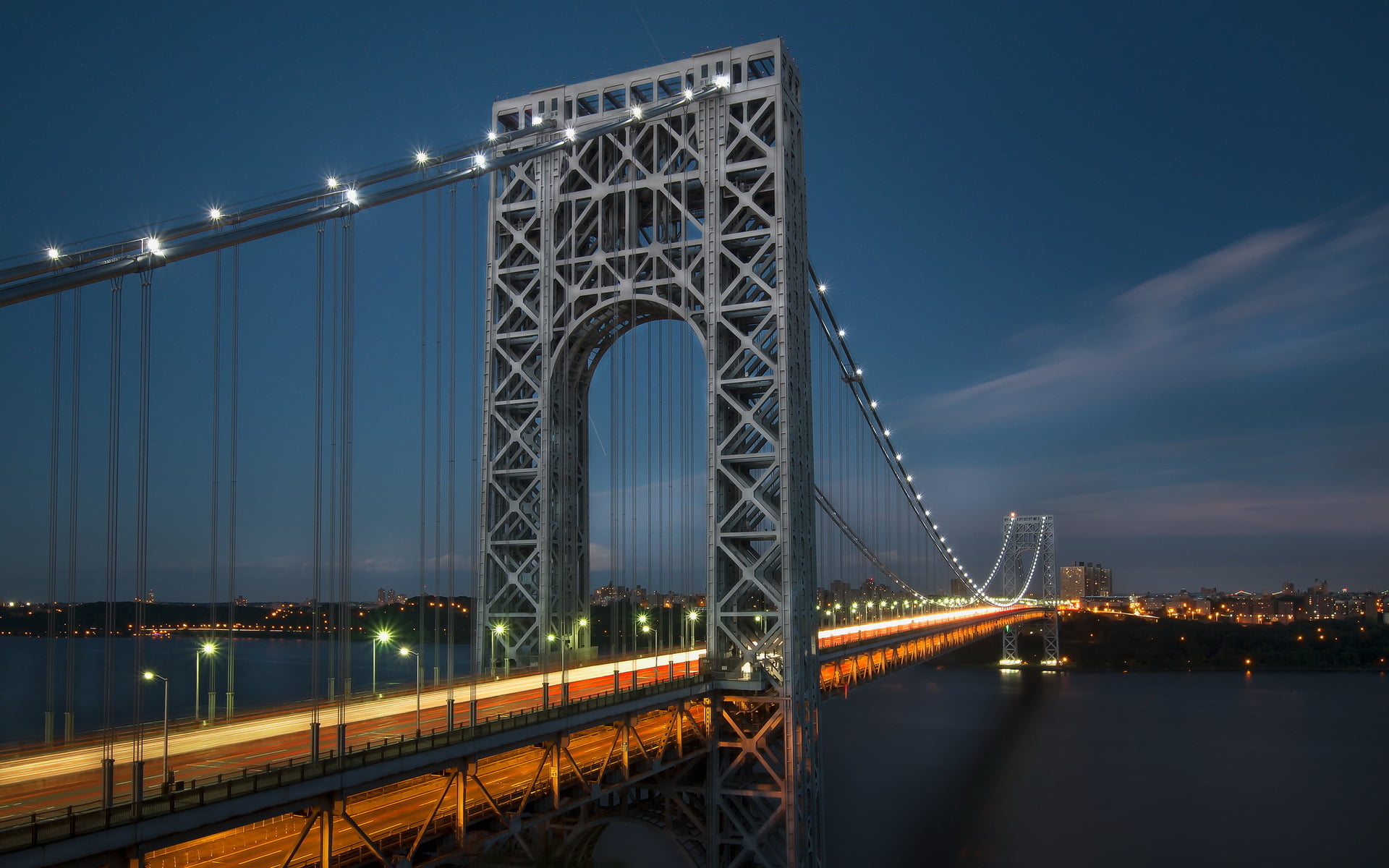 bay, river, california, bridge, water, no People, New York, night, architecture And Buildings, travel Destinations, traffic, The George Washington Bridge, HD Wallpaper
