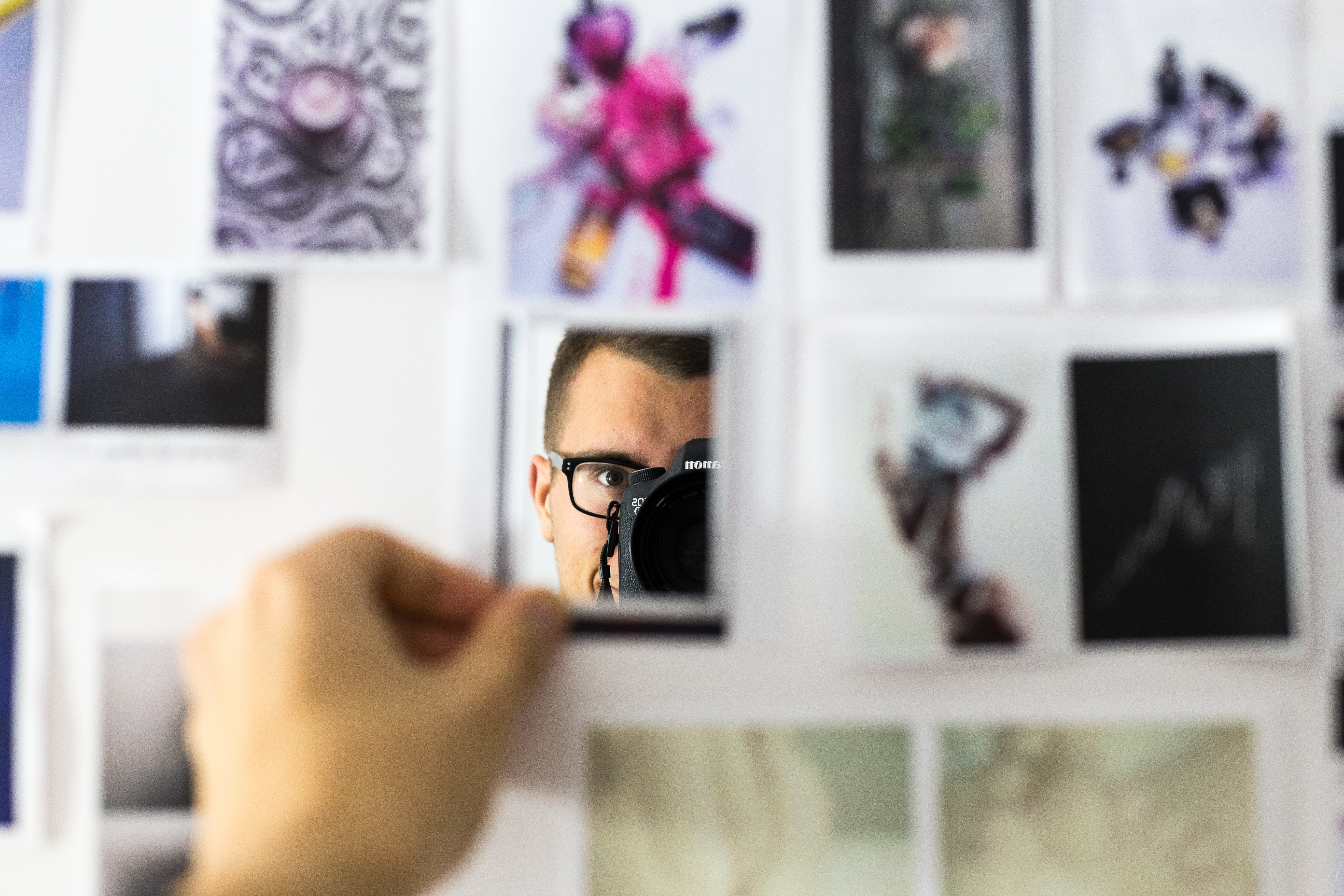 self, collage, portrait, wall, glasses, selfie, males, photography, photoshoot, photo shoot, picture, camera, photographer, taking photo, eyeglasses, selective focus, HD Wallpaper
