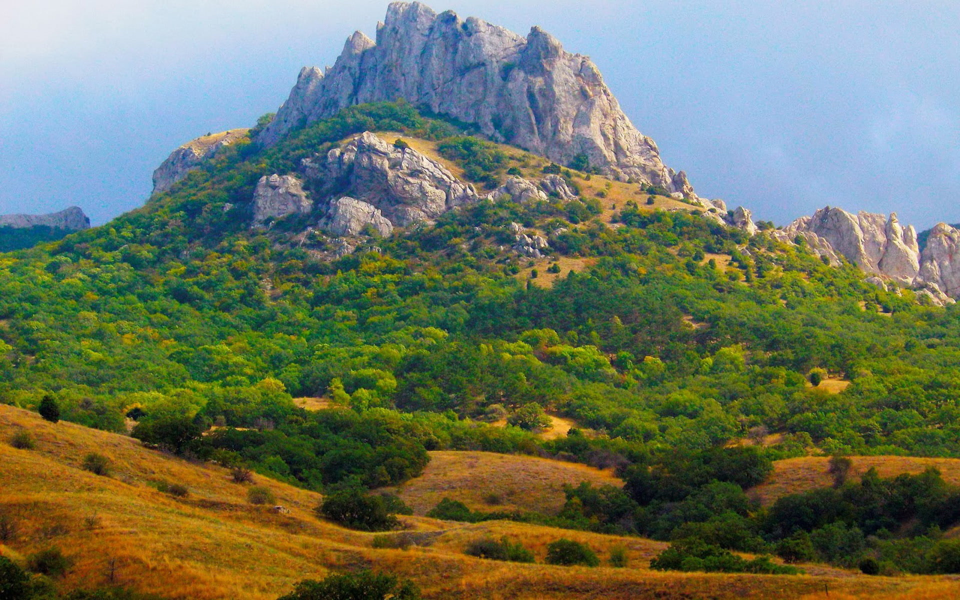 mountaintop, rock, 1080P, desktop, nature, mountain, khnusik, HD Wallpaper
