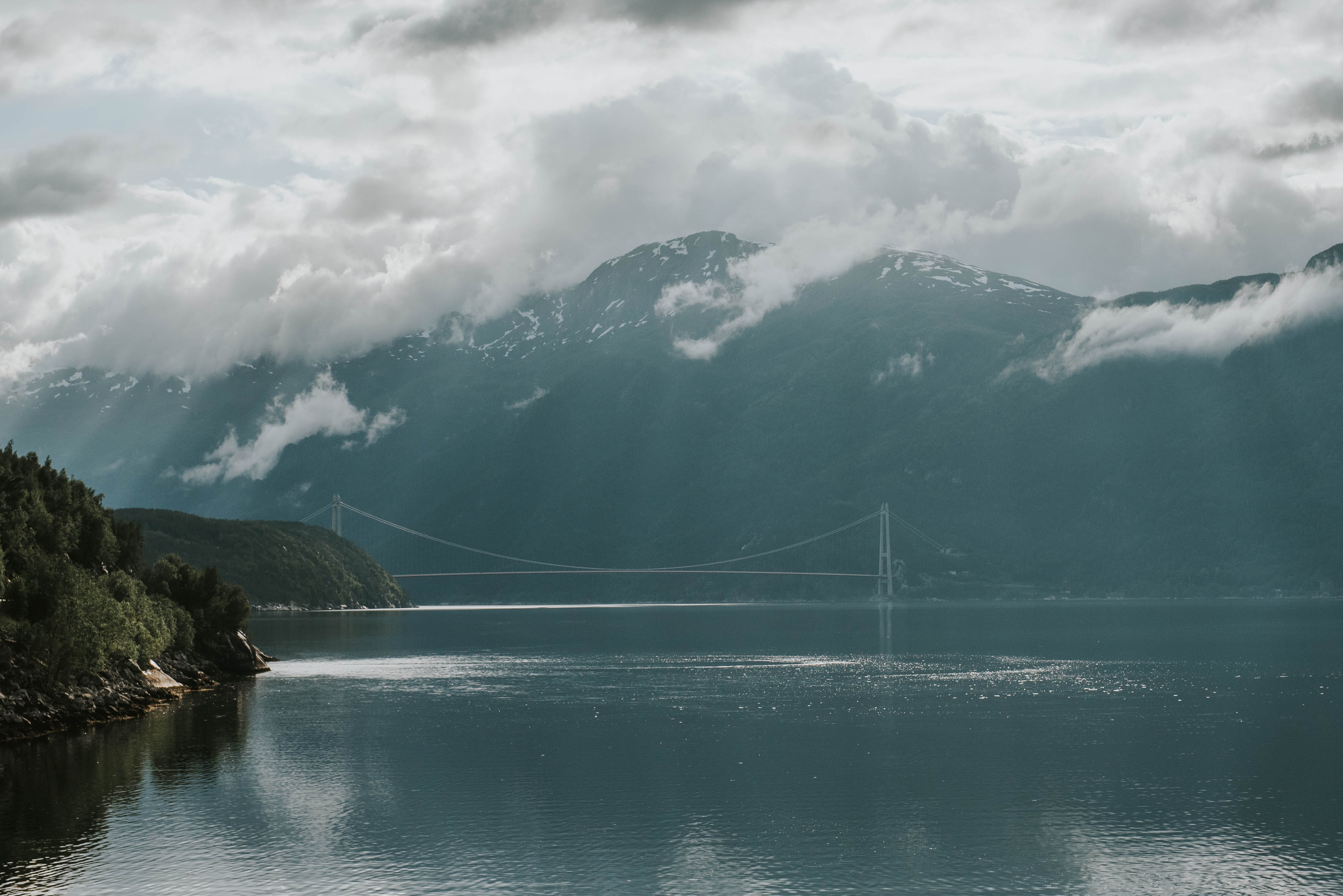 mountain, snow, landscape, outdoors, lake, atmosphere, beauty in nature, mountains, tranquility, clouds, day, cloud - sky, nature, mountain range, bridge, HD Wallpaper