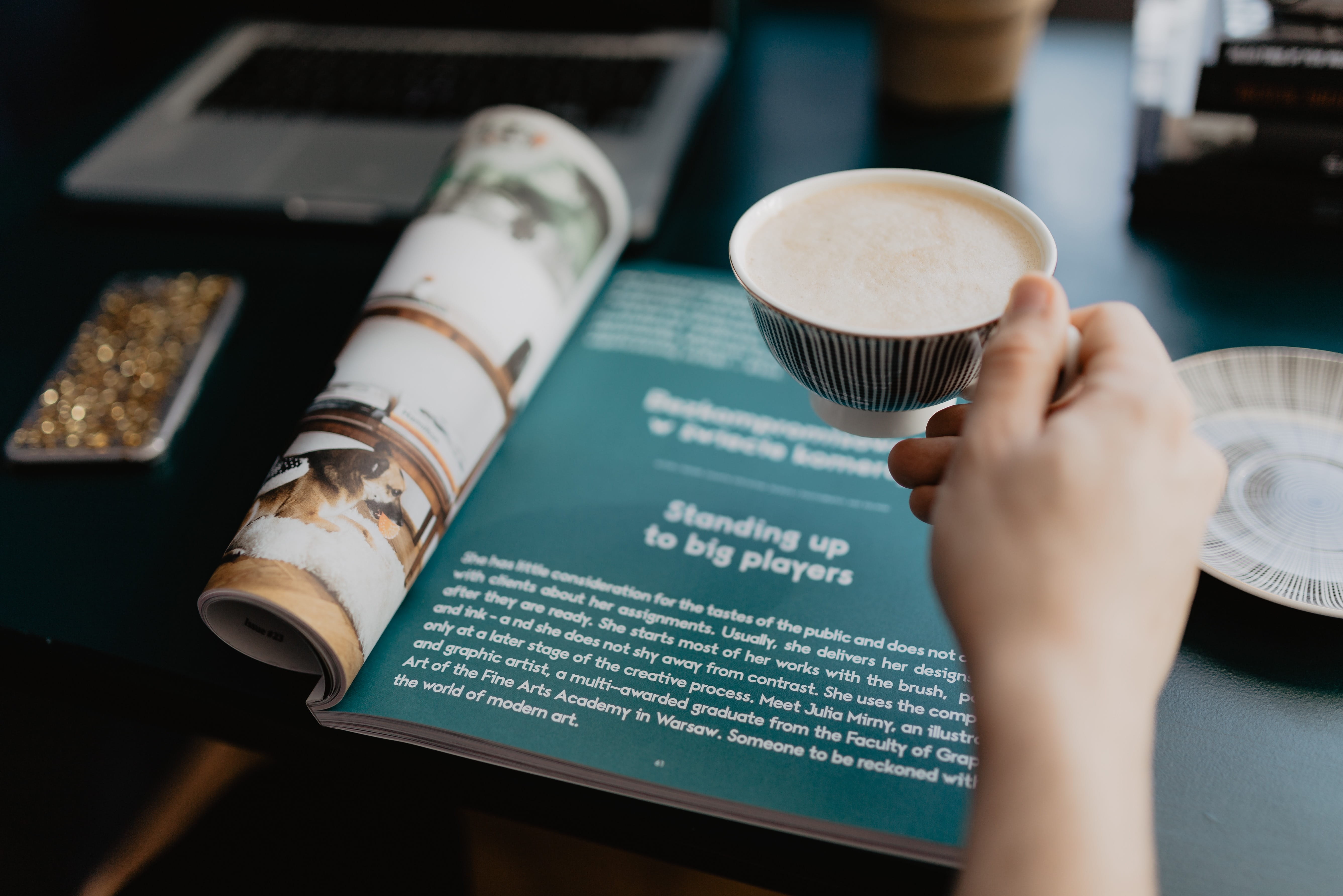 human hand, focus on foreground, coffee - drink, latte, food and drink, food, desk, cup, coffee cup, 5K, break, indoors, drinking, cafe, holding, mug, HD Wallpaper