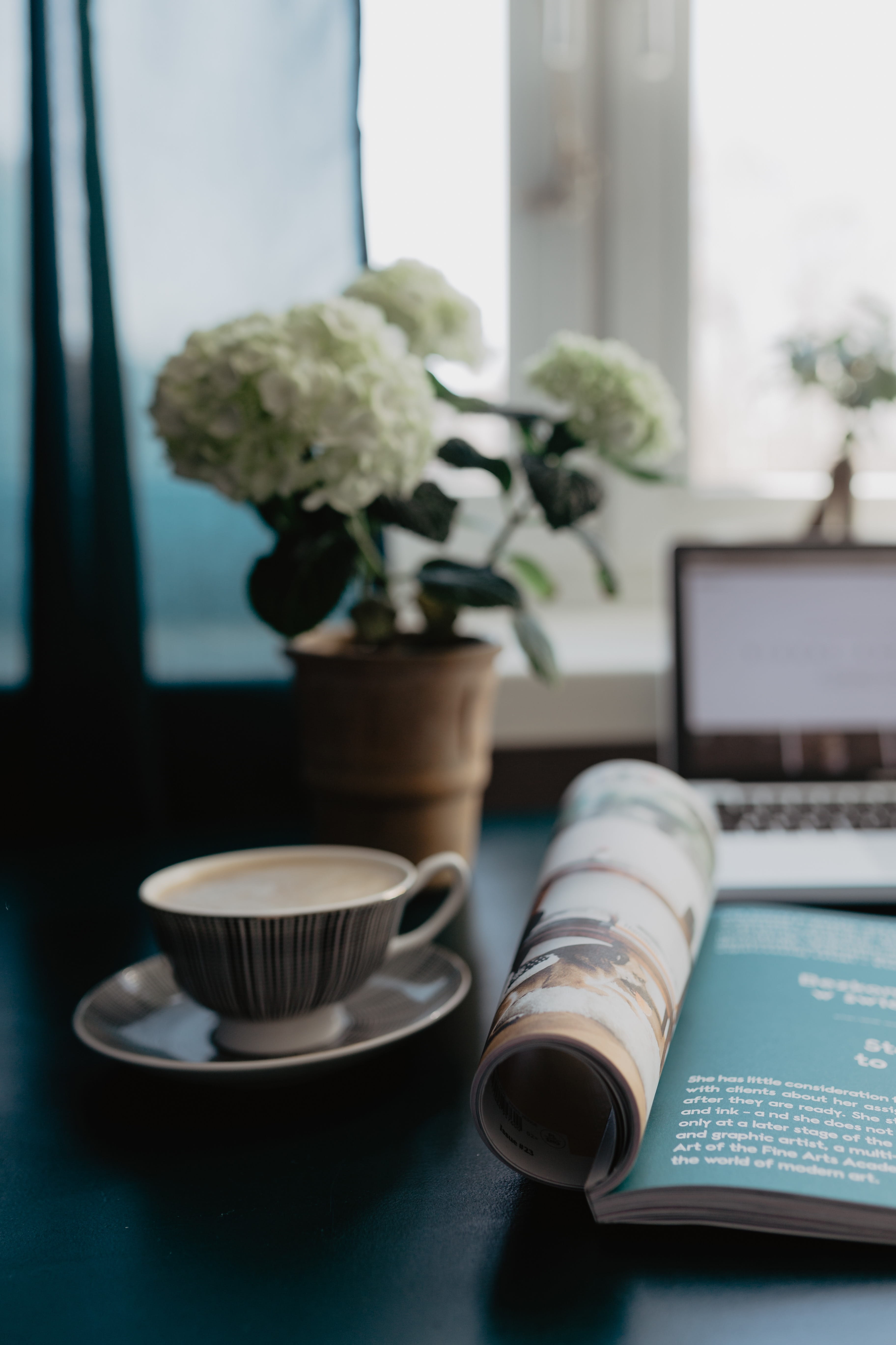 flower, magazine, pause, break, 5K, no people, book, time, entrepreneur, cup, tea cup, coffee - drink, food and drink, mug, focus on foreground, day, desk, Phone HD Wallpaper