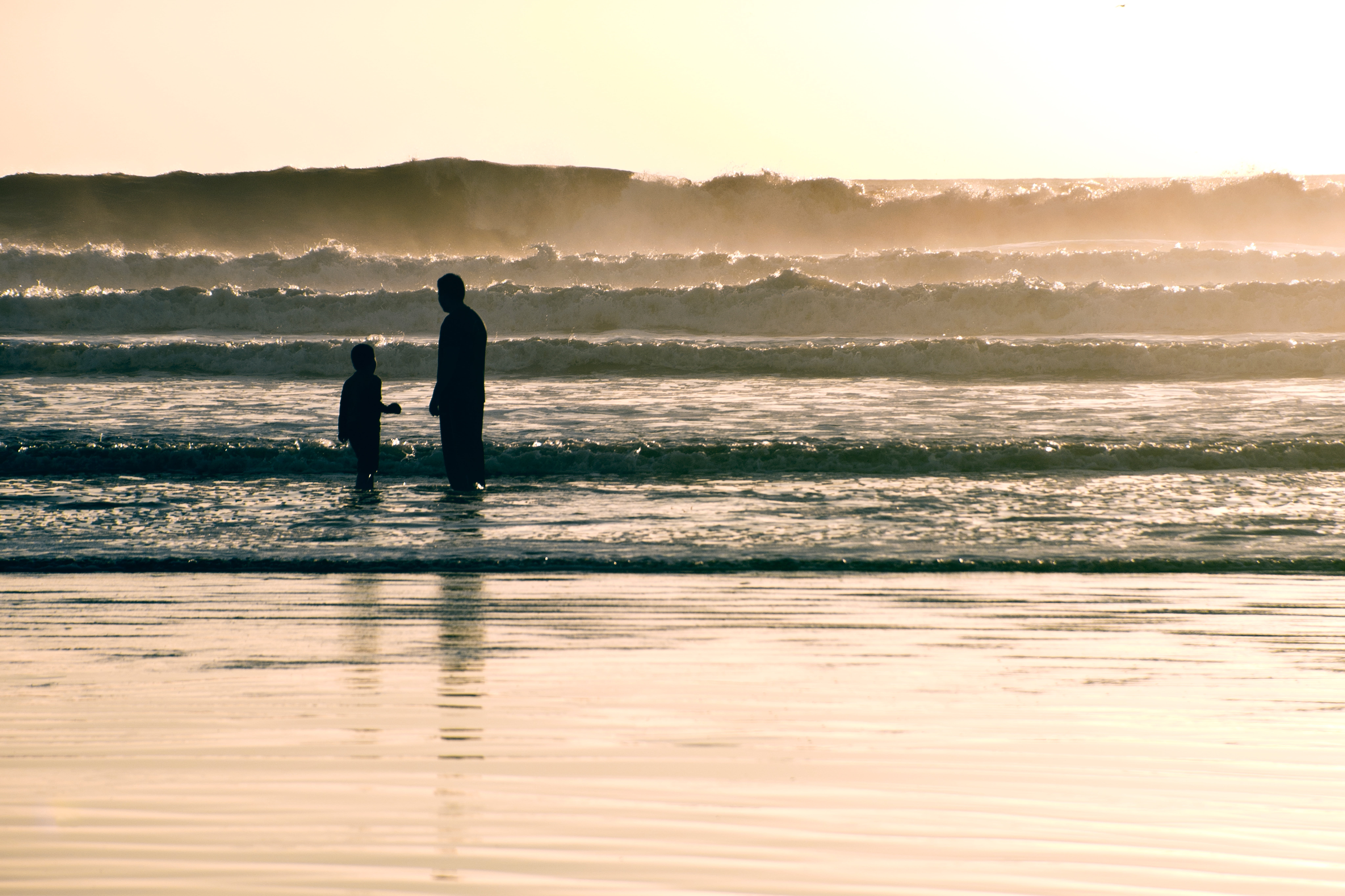 boy, swimming, kid, seashore, positive emotion, real people, shore, scenics, child, silhouette, scenics - nature, lifestyles, two, nature, water, talking, HD Wallpaper