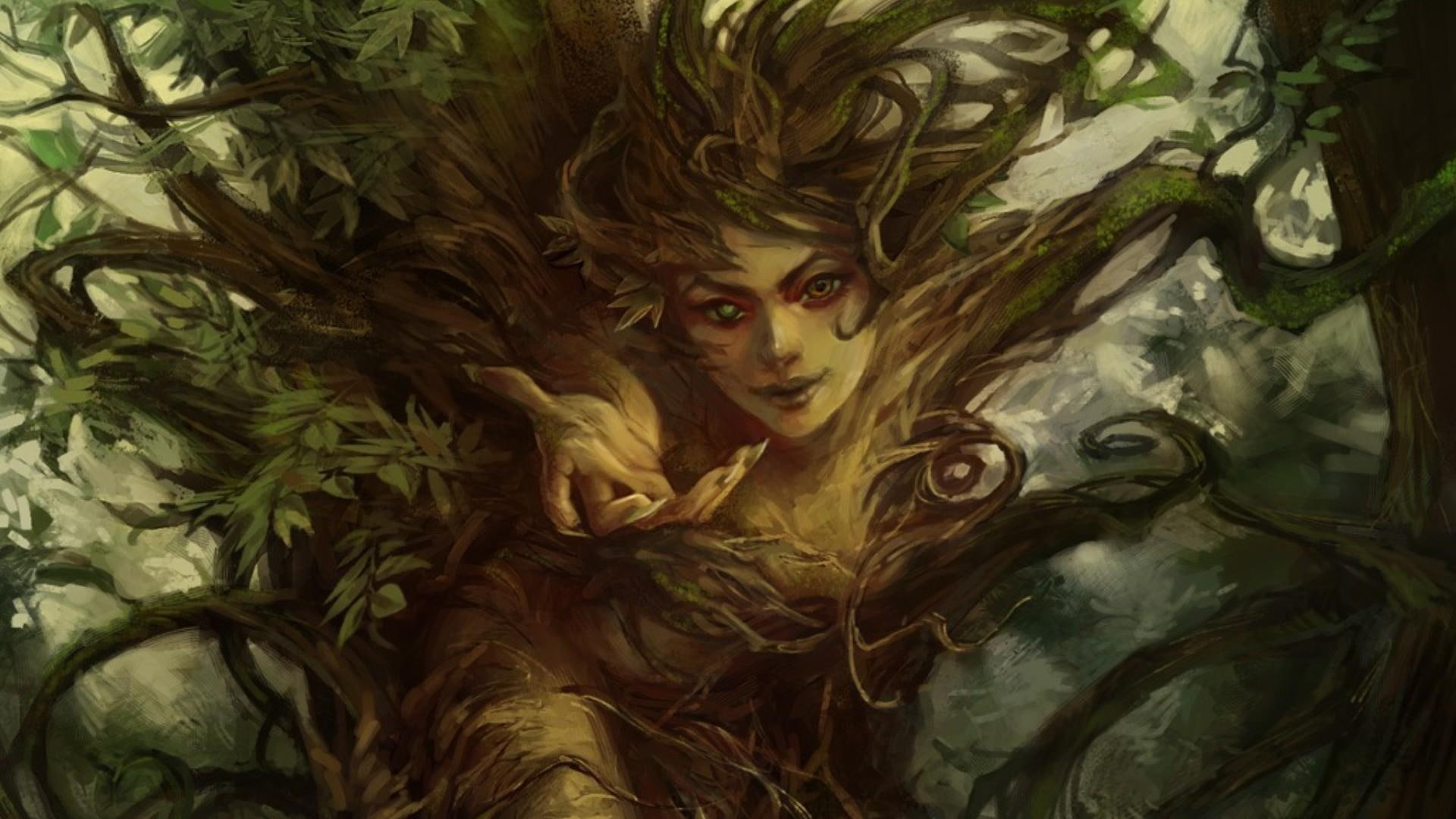 3d and abstract, tree, beauty, world, forest, fantasy, come, beautiful, artistic, womna, 1080P, lady, HD Wallpaper