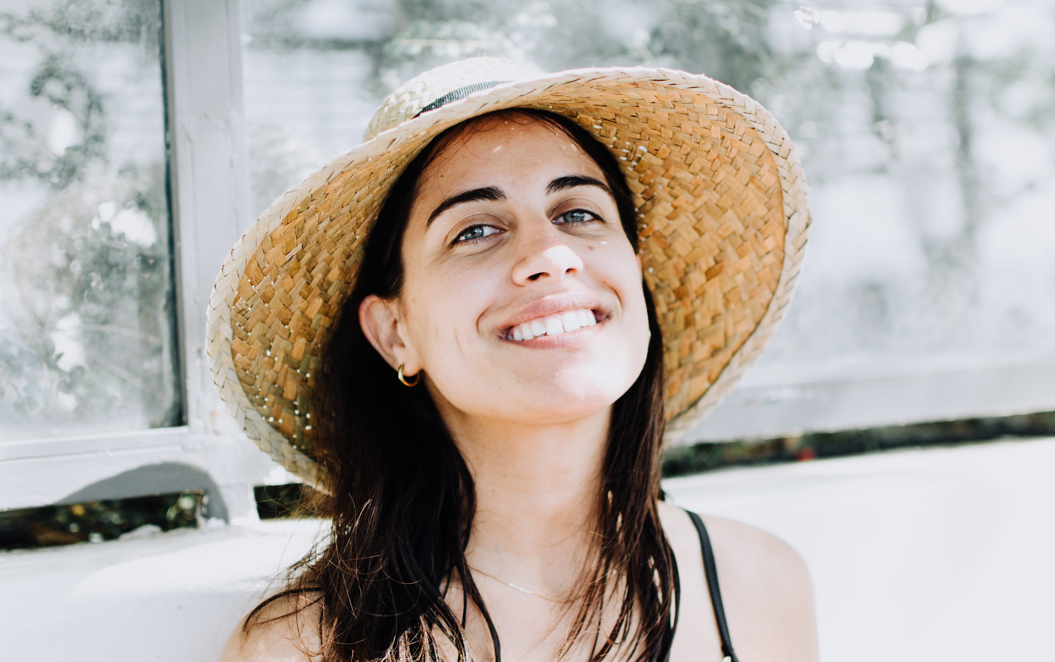 smiling, sunhat, strap, fun, one Person, human Face, wearing, girls, black, woman, headshot, young Adult, only Women, freshness, cute, hat, looking At Camera, HD Wallpaper