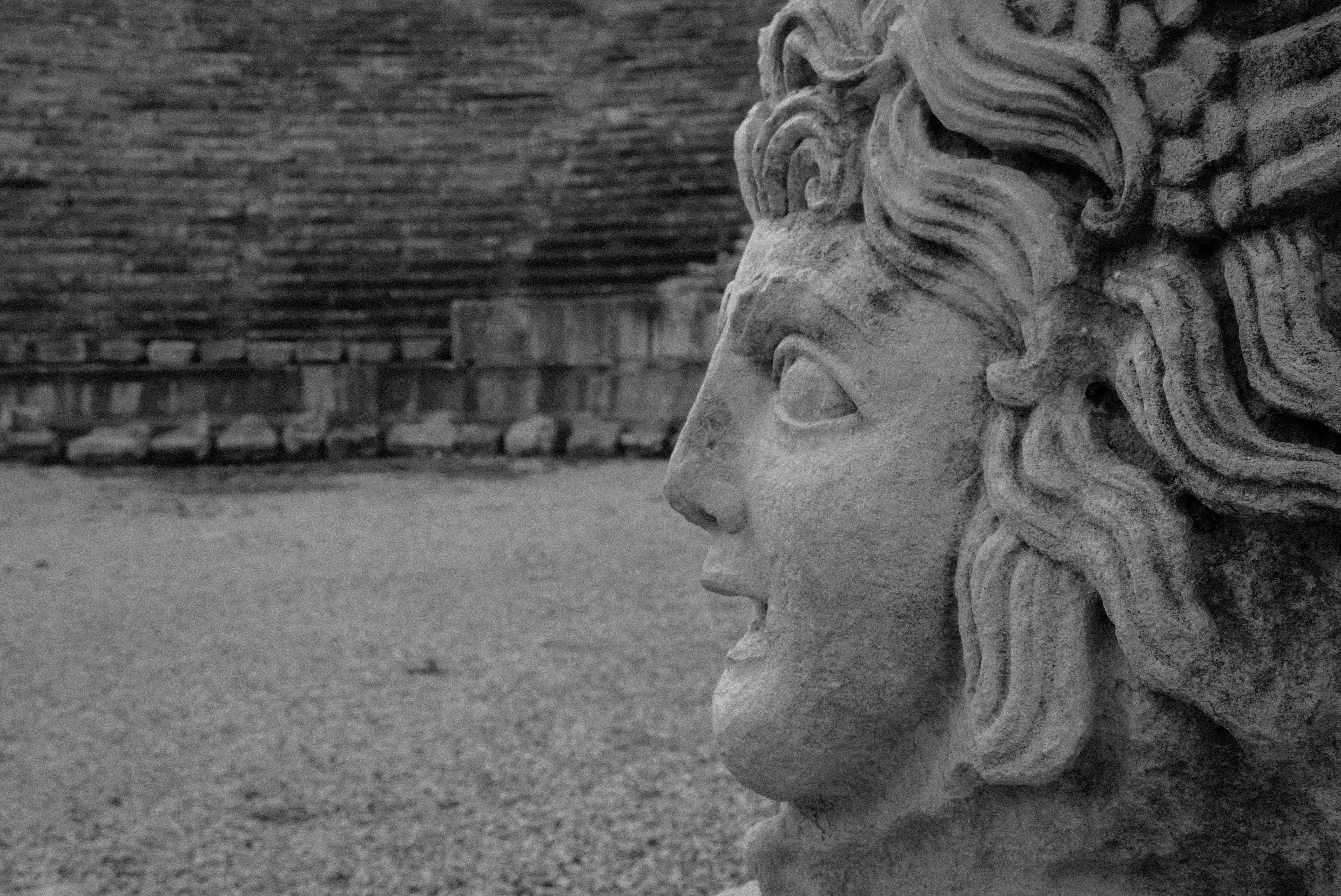 theatre, built structure, outdoors, ancient, architecture, hermes, profile view, wall - building feature, close-up, turkey, history, myra, archaeology, HD Wallpaper