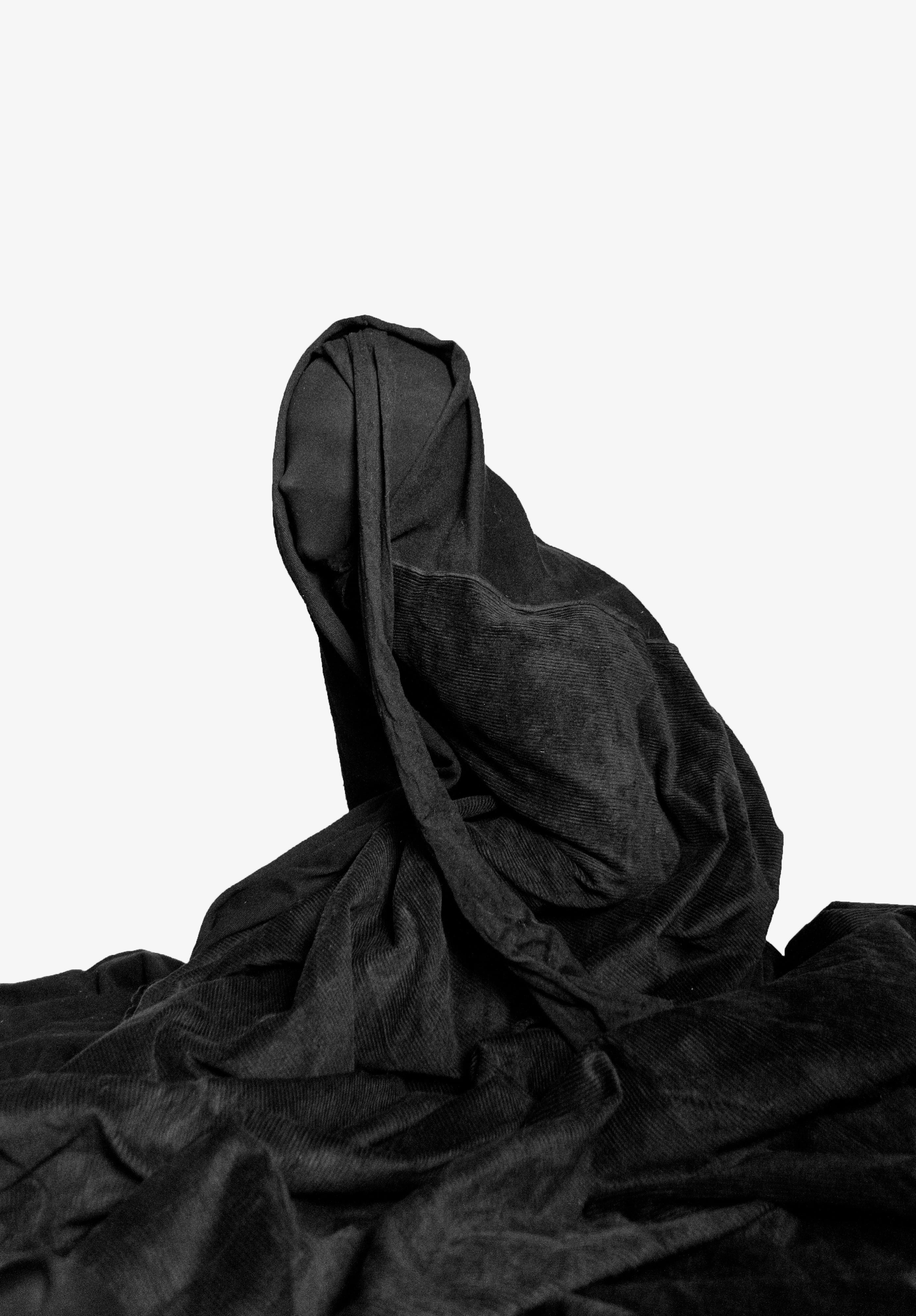 leather, fabric, black, one young woman only, obscured face, blanket, young women, people, adults only, cloth, white background, close-up, copy space, 4K, Phone HD Wallpaper