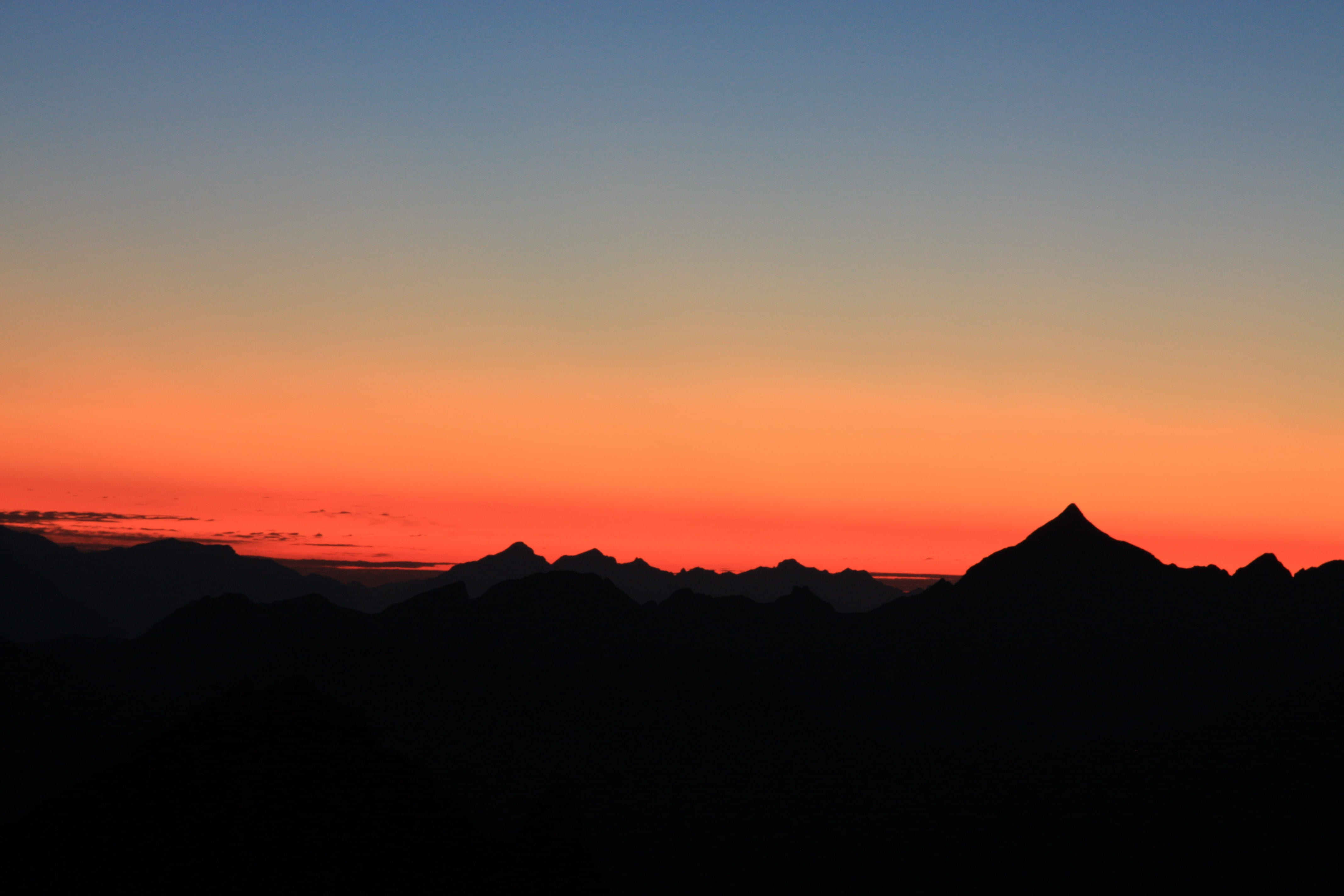 mountain peak, sky, orange, 4K, silhouette, tranquility, abendstimmung, romantic sky, mountain range, mood, environment, beauty in nature, ennstal, afterglow, HD Wallpaper