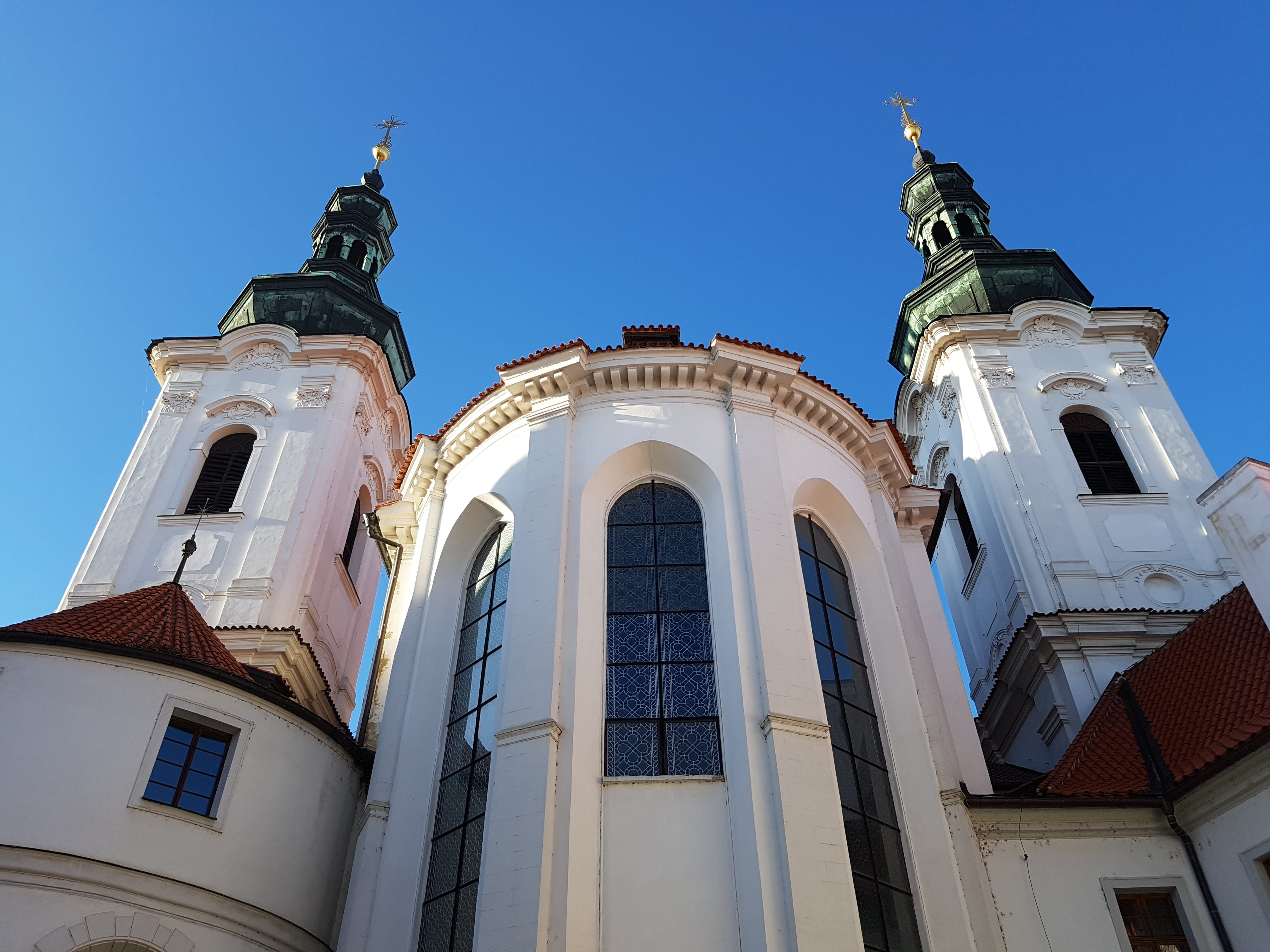 outdoors, prague, church, tourism, sky, building exterior, blue, window, government, building, strahov monastery, baroque, day, 4K, clear sky, tower, clock, HD Wallpaper