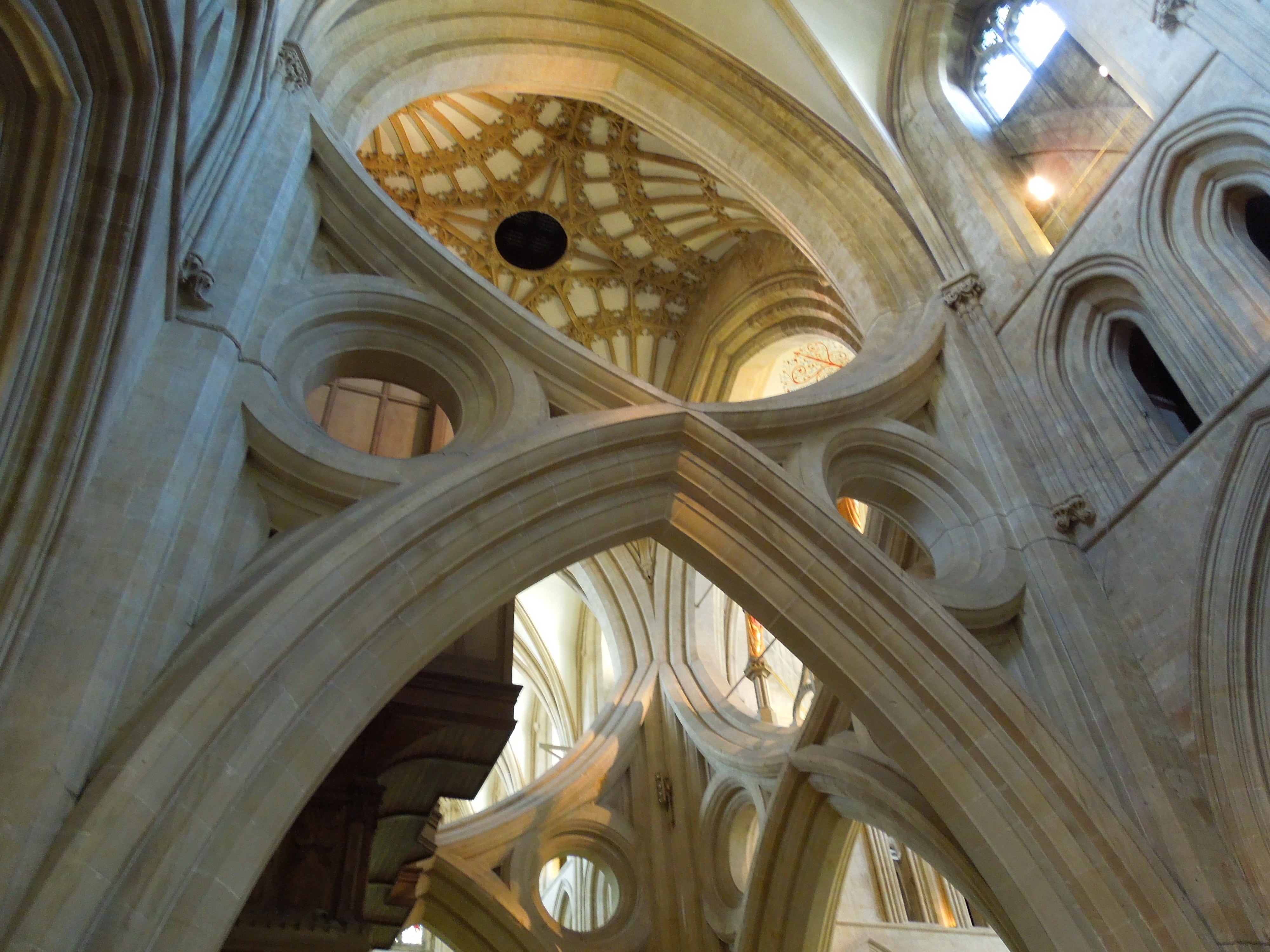 england, religion, church, spirituality, scissor arches, architectural feature, gothic style, no people, building exterior, cathedral of wells, places of interest, HD Wallpaper