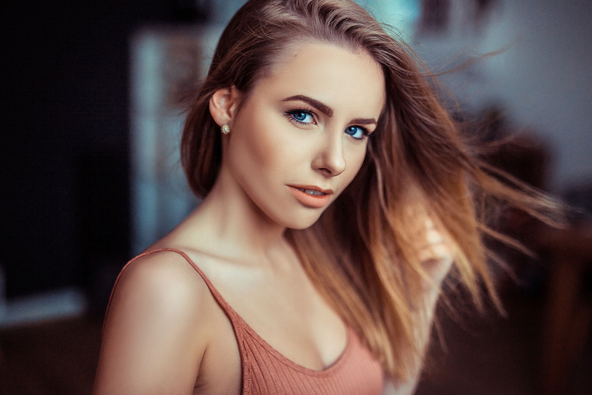 Veronika Bond, one person, model, adult, human face, women, beautiful woman, open mouth, human hair, fashion model, headshot, 1080P, hairstyle, fashion, HD Wallpaper