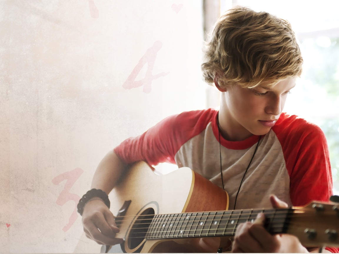 Music, singer, s, indoors, shirt, childhood, guitar, one person, males, child, waist up, playing, skill, red, concentration, looking, t, simpson, men, musical instrument, HD Wallpaper