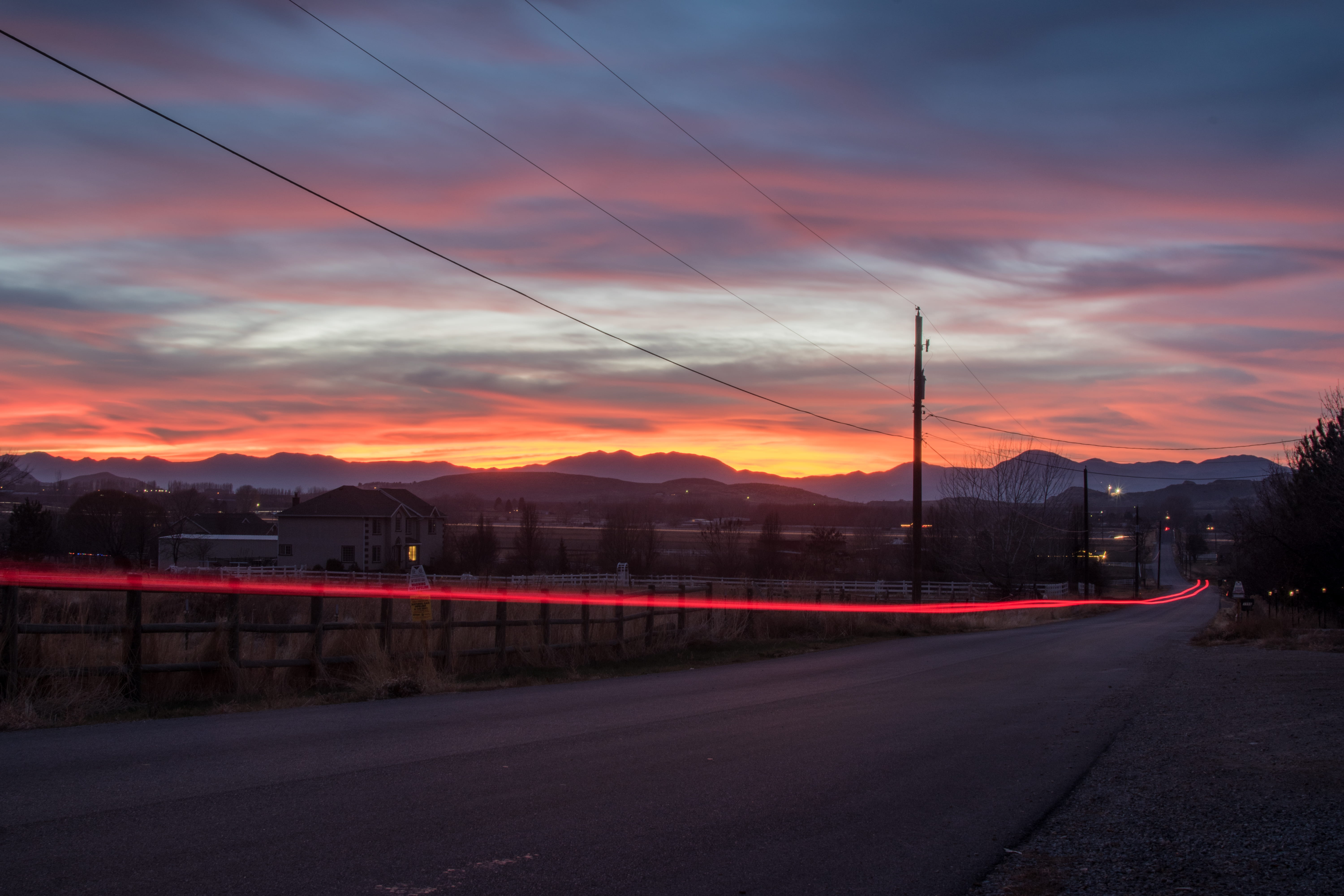 electricity, connection, 5K, utah, nature, heartland, street, built structure, sky, colorful, road, dusk, sunset, long exposure, power supply, outdoors, HD Wallpaper