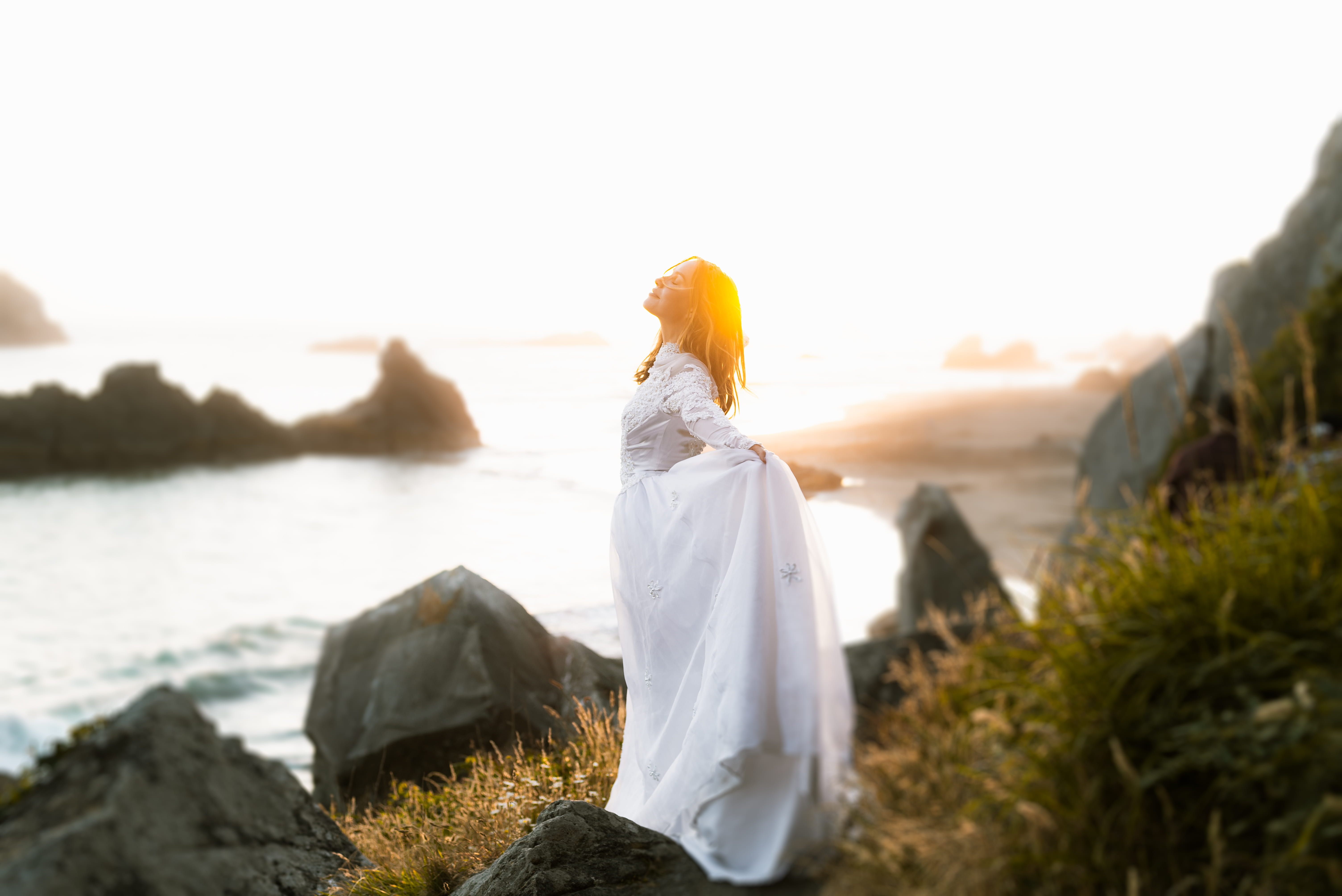 tranquil Scene, young Adult, cheerful, nature, wife, sea, people, elope, lifestyles, romance, golden light, elopement, outdoors, females, sunset, bright, HD Wallpaper