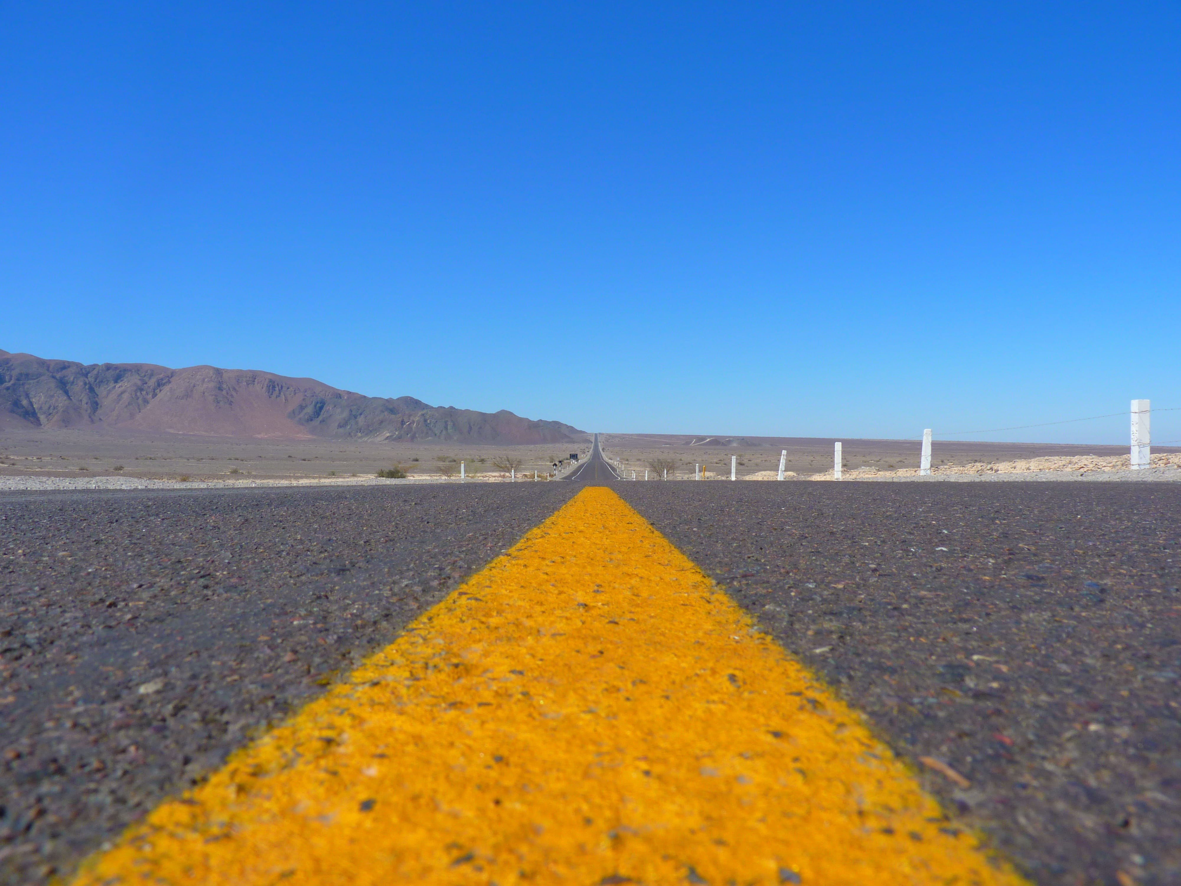 panorama, beauty in nature, dom, sky, sign, transportation, drive, road, outdoors, day, vanishing point, away, no people, infinite, the way forward, yellow, HD Wallpaper