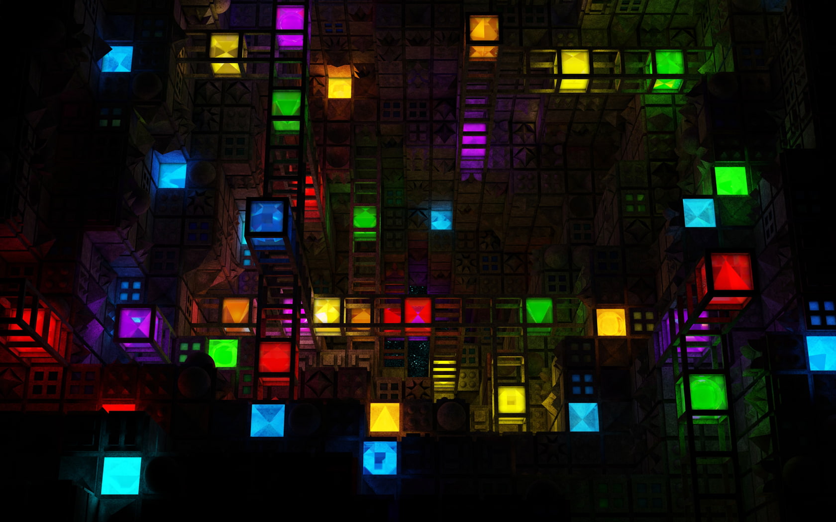 Bright, Dark, artistic, art, shapes, 720P, pattern, Square, CG, digital, 3d, Cubes, abstract, colors, HD Wallpaper