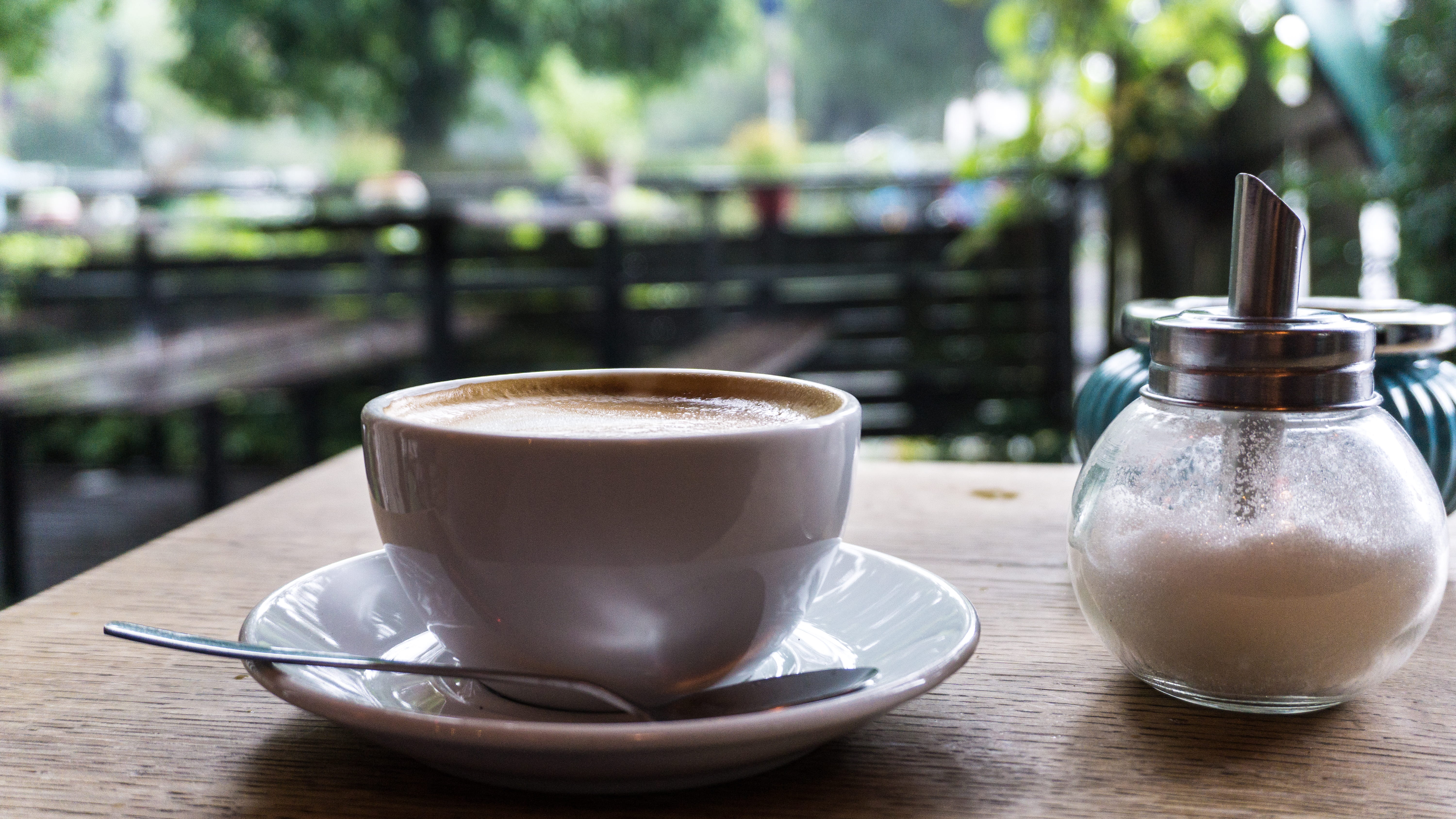 break, day, crockery, 5K, tray, cup, kitchen utensil, drink, no people, focus on foreground, spoon, mug, food and drink, relaxed, wood - material, pause, HD Wallpaper