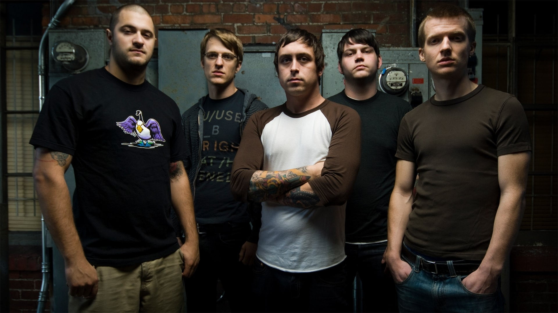 real people, Misery signals, young adult, group of people, looking at camera, portrait, standing, men, adult, casual clothing, three quarter length, Print, HD Wallpaper