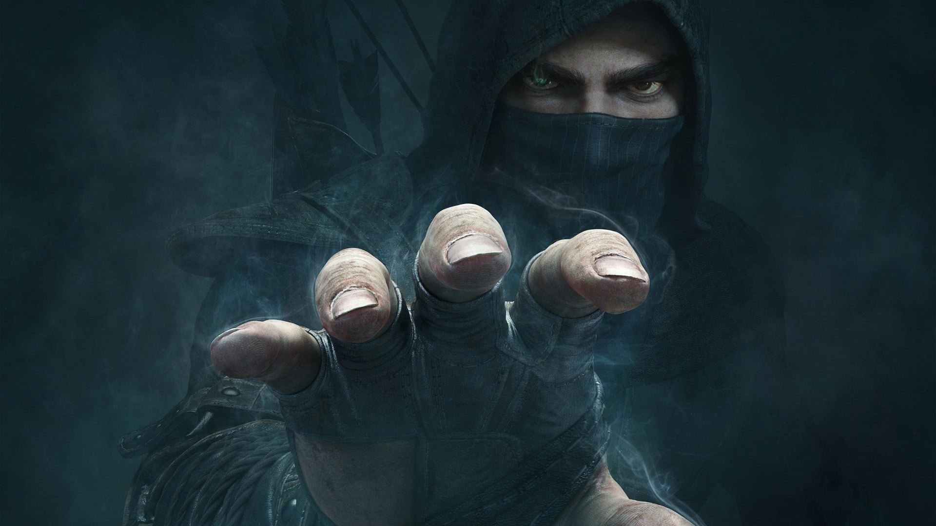 smoke - physical structure, aggression, clothing, women, looking at camera, illustration, mask, assassin, people, black background, adult, portrait, protection, HD Wallpaper
