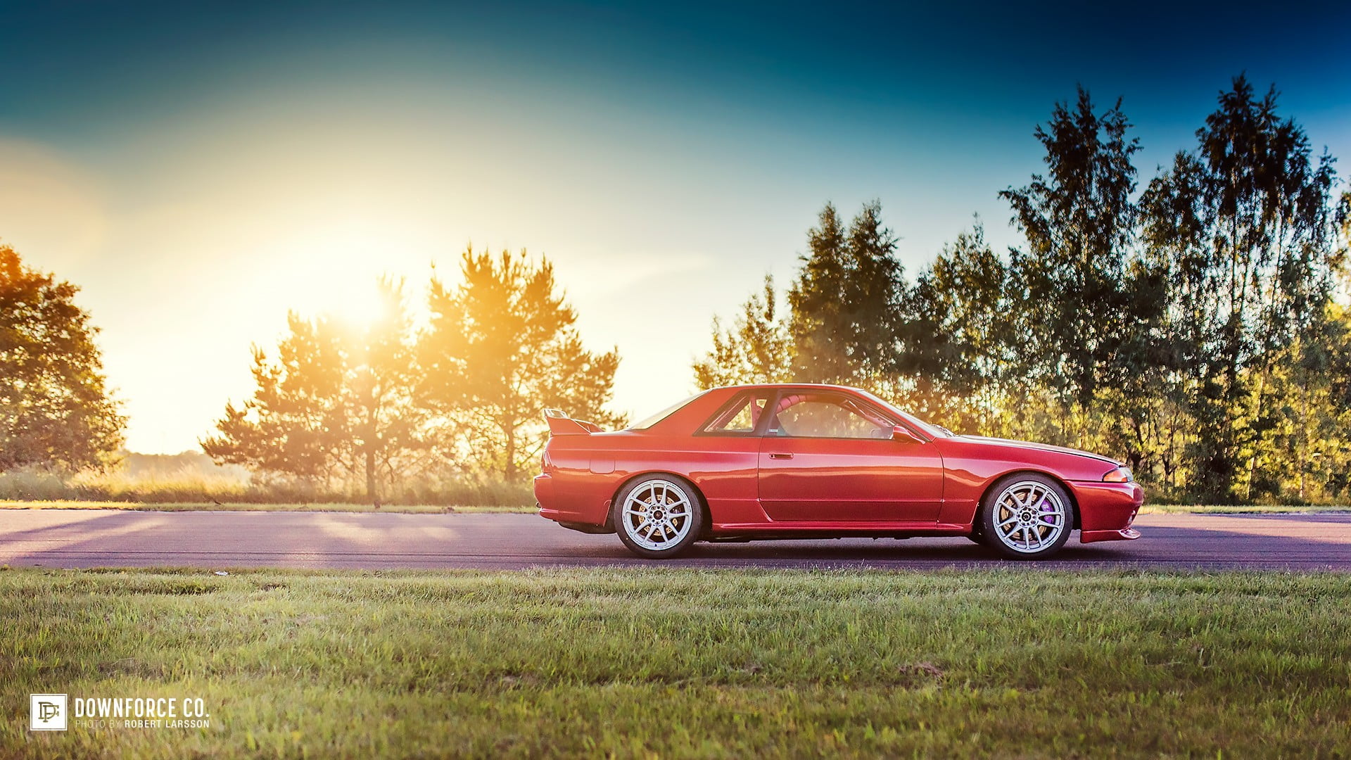 1080P, sunlight, road trip, Nissan Skyline R32, wealth, tree, journey, plant, road, luxury, nature, mode of transportation, sports car, travel, red, motor vehicle, HD Wallpaper