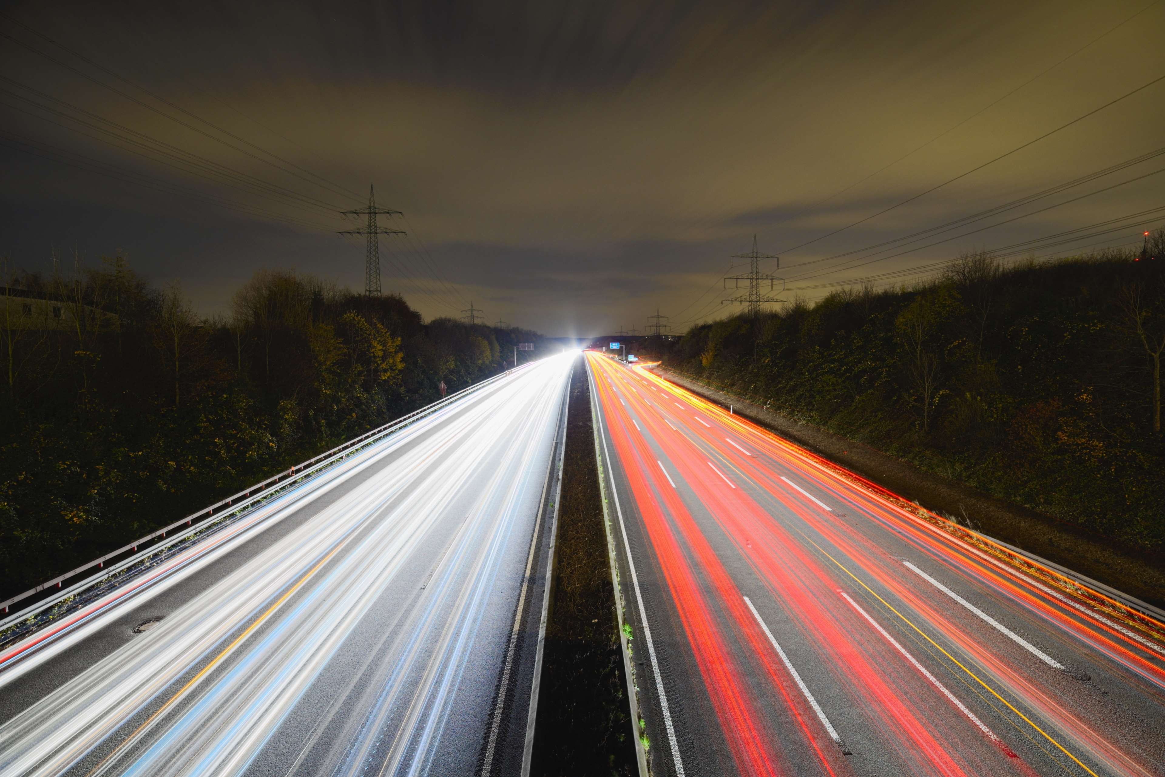 no people, outdoors, highway, multiple lane highway, dusk, traffic, expressway, guidance, blurred motion, dark, night, high angle view, night photography, HD Wallpaper