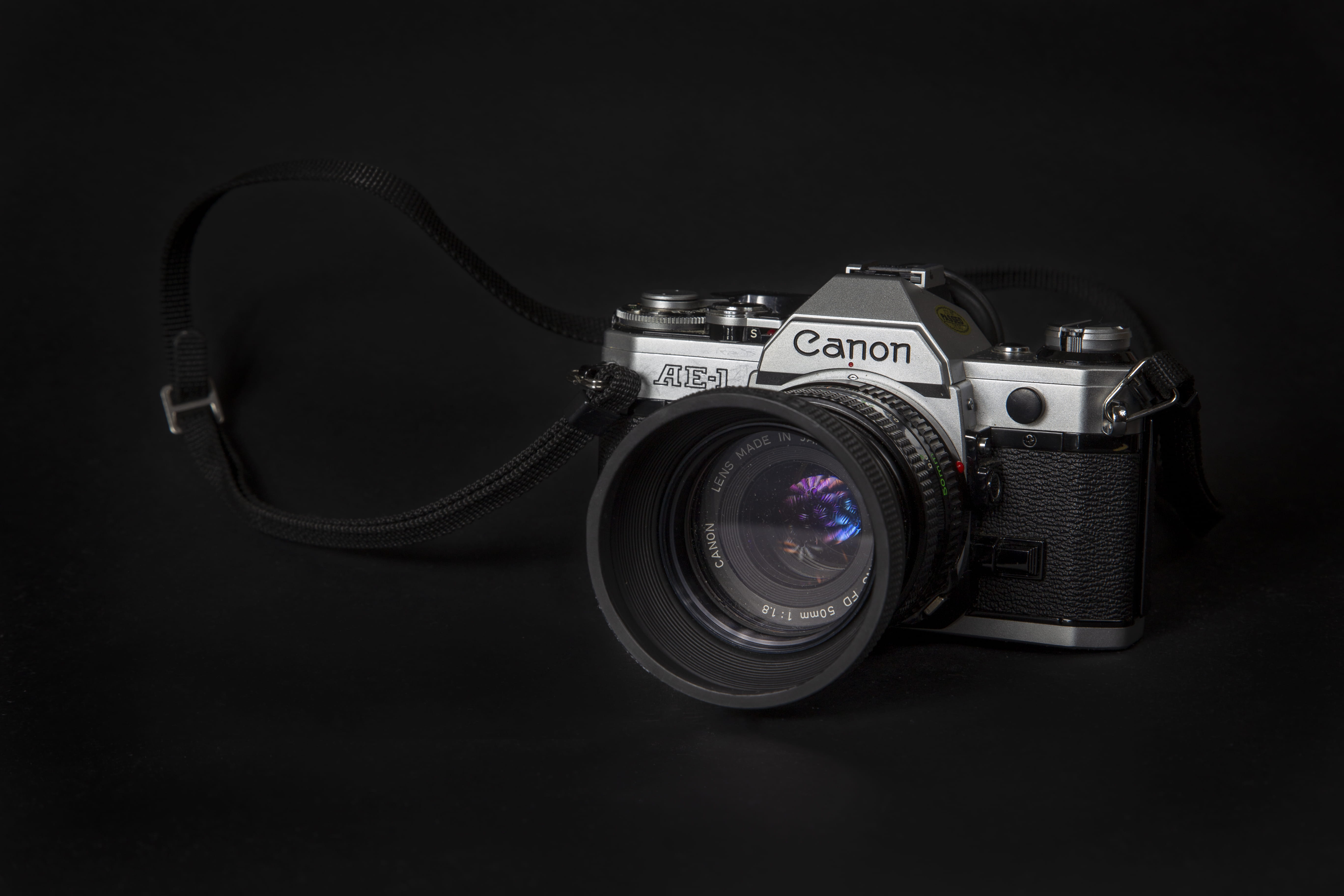 single object, slr, retro, film, video camera, stereo, slr camera, furniture, retro styled, black background, lens - optical instrument, ae-1, copy space, HD Wallpaper