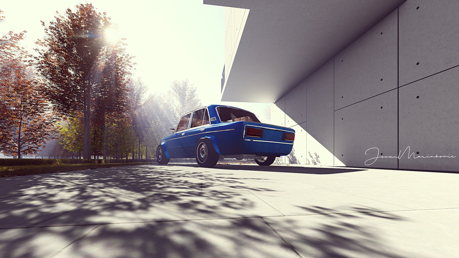 1080P, car, transportation, mode of transportation, motor vehicle, nature, sunlight, lada car render blue old school wheels, sports utility vehicle, travel, HD Wallpaper