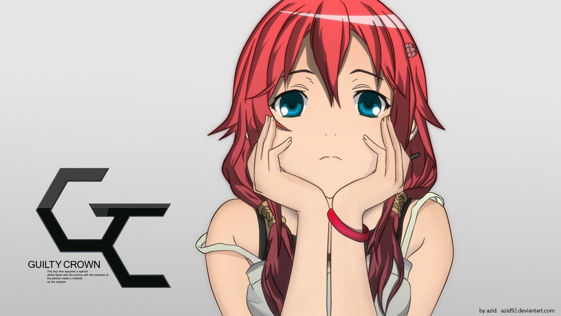 bracelets, girls, logos, hd, blue, faces, simple, guil, redheads, twintails, art, people, hair, anime, background, eyes, long, text, Blue Eyes, 1080P, HD Wallpaper