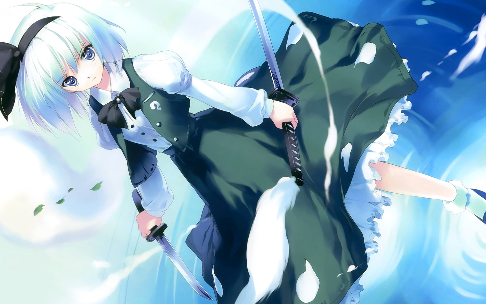 people, sky, konpaku youmu, ueda ryo, holding, animal wildlife, abstract, female, illustration, blue, art and craft, swords, character, computer Graphic, HD Wallpaper