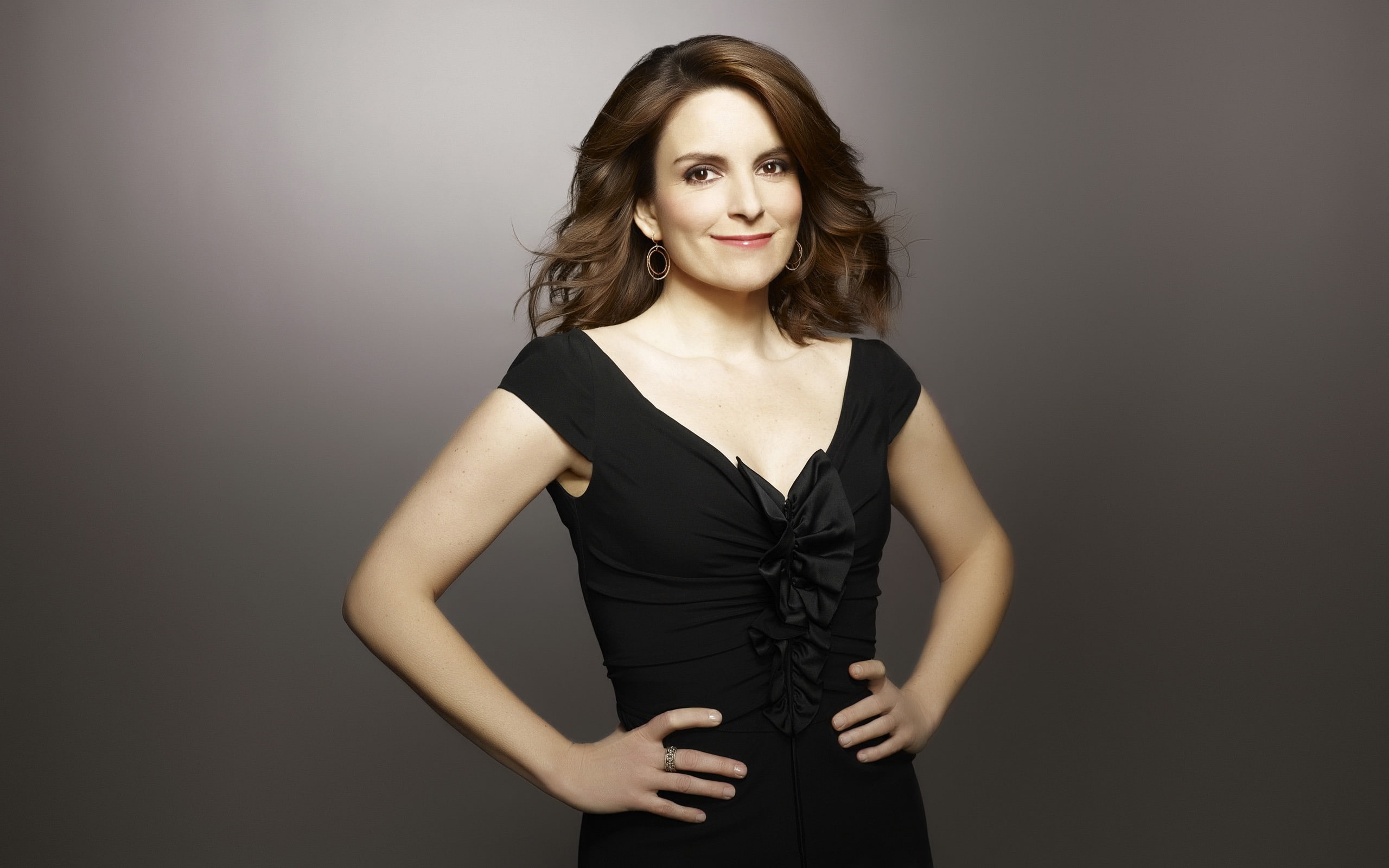 smile, 2K, dress, fey, black, women, s, tina, HD Wallpaper