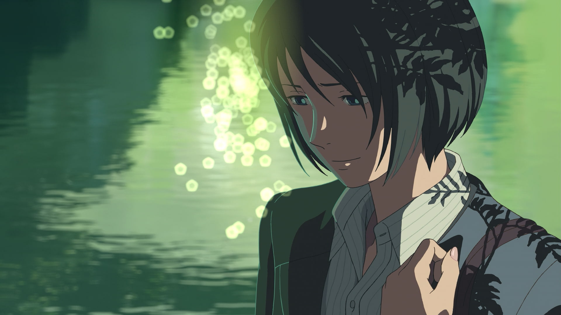 front view, men, real people, Yukino Yukari, focus on foreground, nature, obscured face, bokeh, holding, leisure activity, water, reflection, Makoto Shinkai, HD Wallpaper