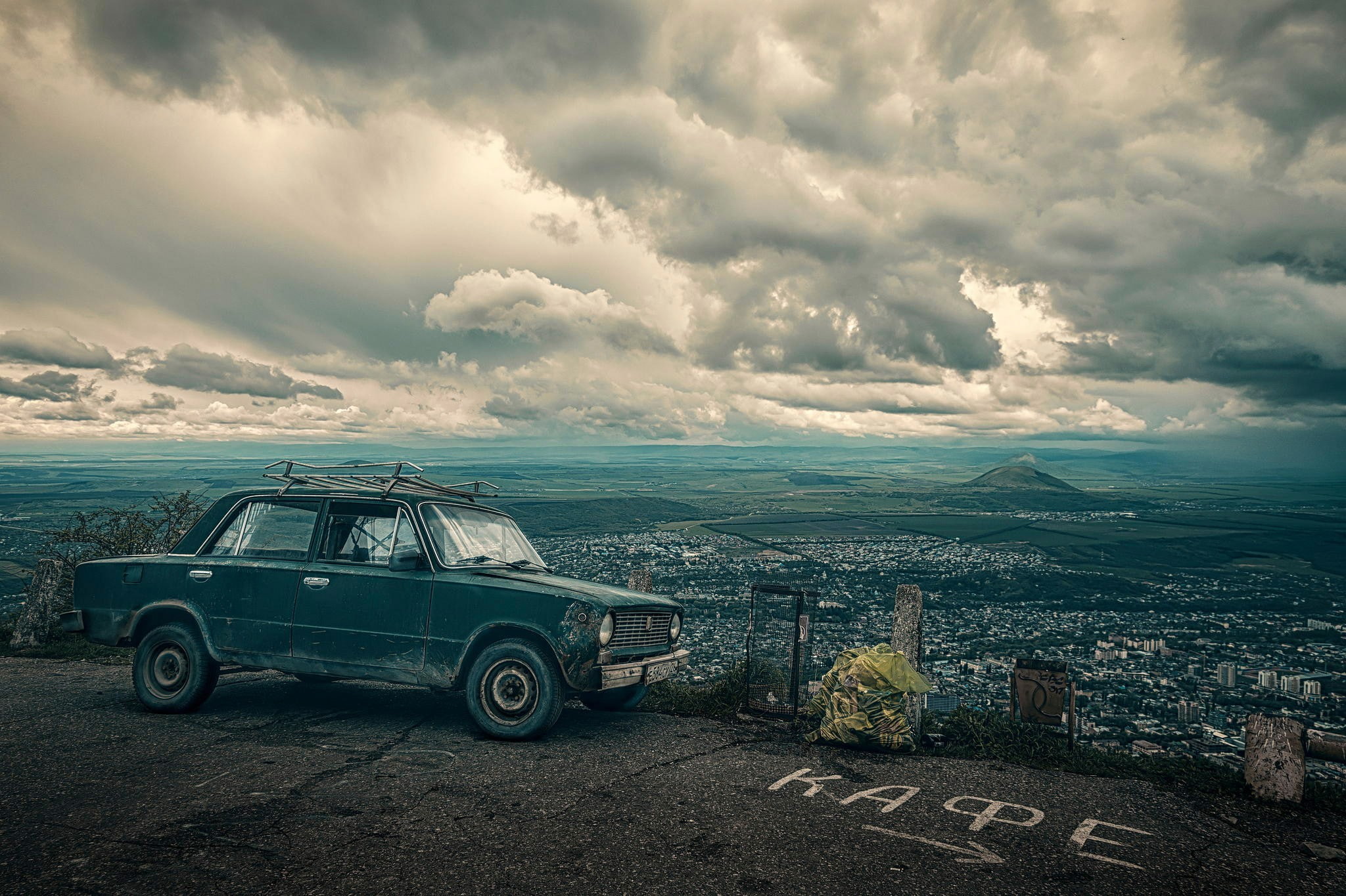 car, cityscape, car vehicle vaz 2101, cloud - sky, water, sky, mode of transportation, 1080P, landscape, sea, land, ominous, nature, city, overcast, beach, HD Wallpaper