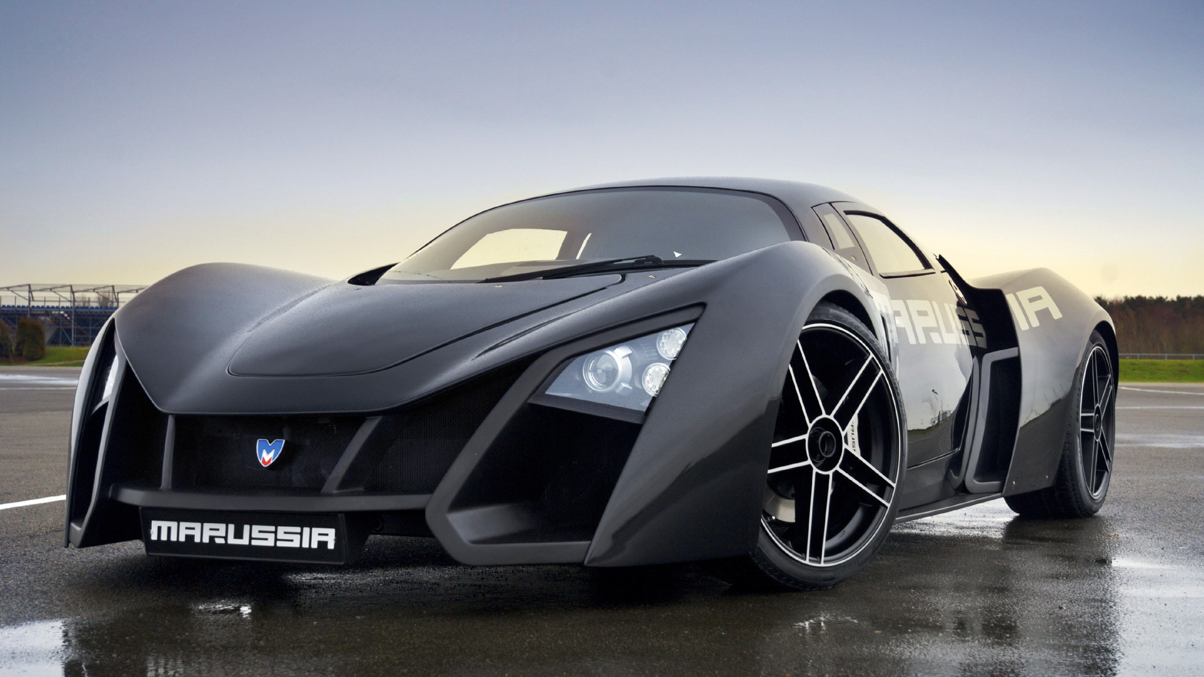 wet, Marussia, grey, supercar, luxury cars, test drive, road, car, review, sports car, Russian, black, 4K, front, sports, HD Wallpaper