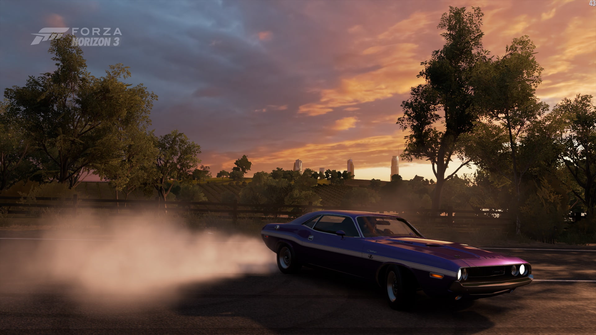 motion, no people, car, cloud - sky, 1080P, travel, sunset, architecture, plant, Dodge Challenger, outdoors, sky, motor vehicle, Drifting, mode of transportation, HD Wallpaper
