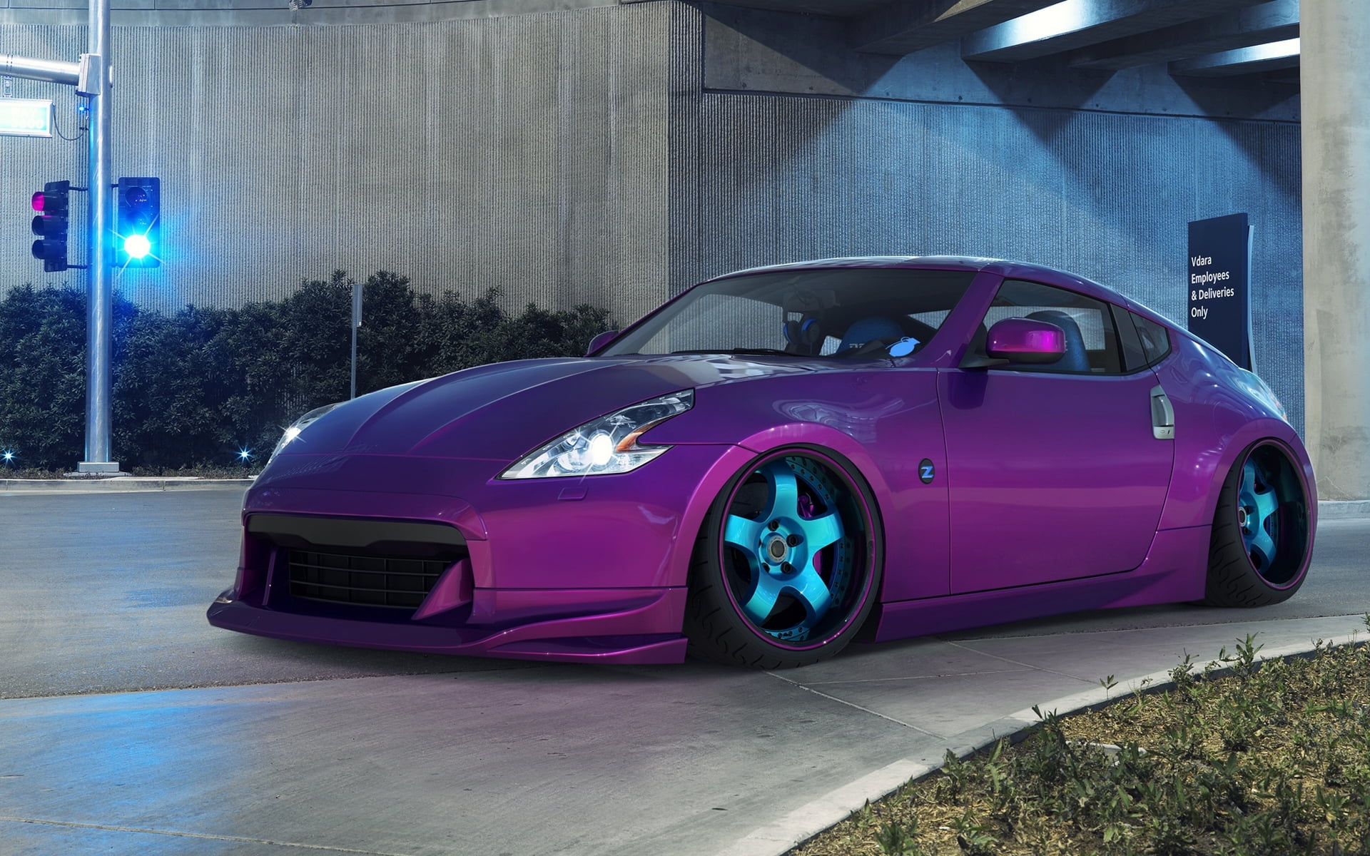 pink, road, Nissan, outdoors, garage, motor vehicle, coupe, no people, built structure, day, machine, luxury, avto, stationary, transportation, illuminated, HD Wallpaper