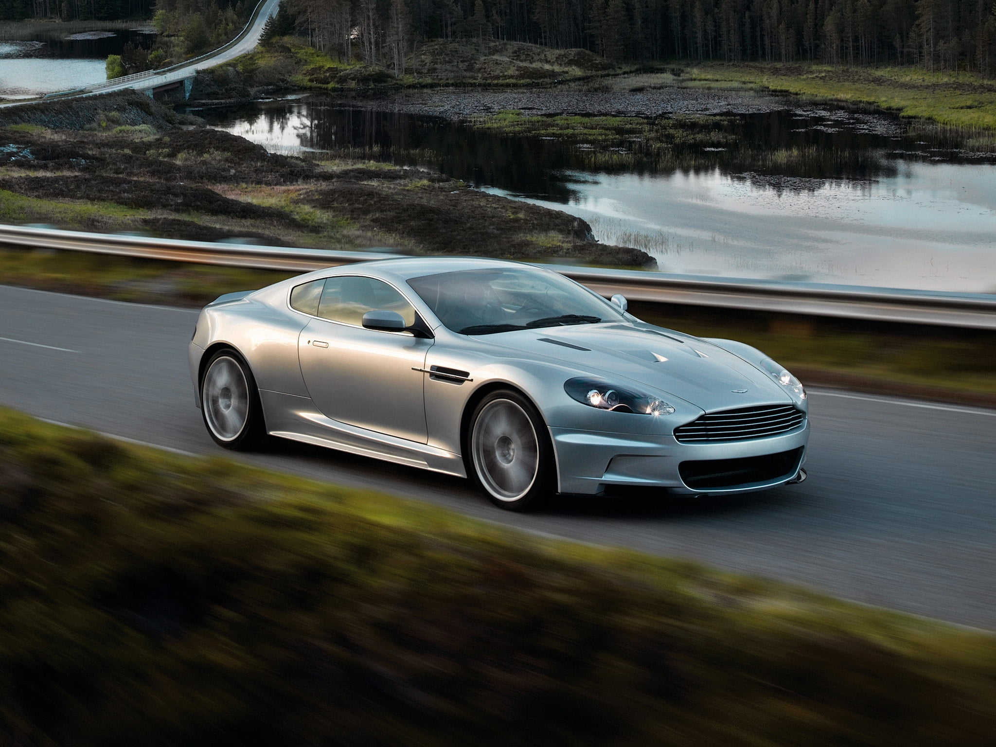 luxury, tree, supercar, racecar, motor Vehicle, reflection, land Vehicle, driving, mode of transportation, lake, motion, status Car, road trip, martin, HD Wallpaper