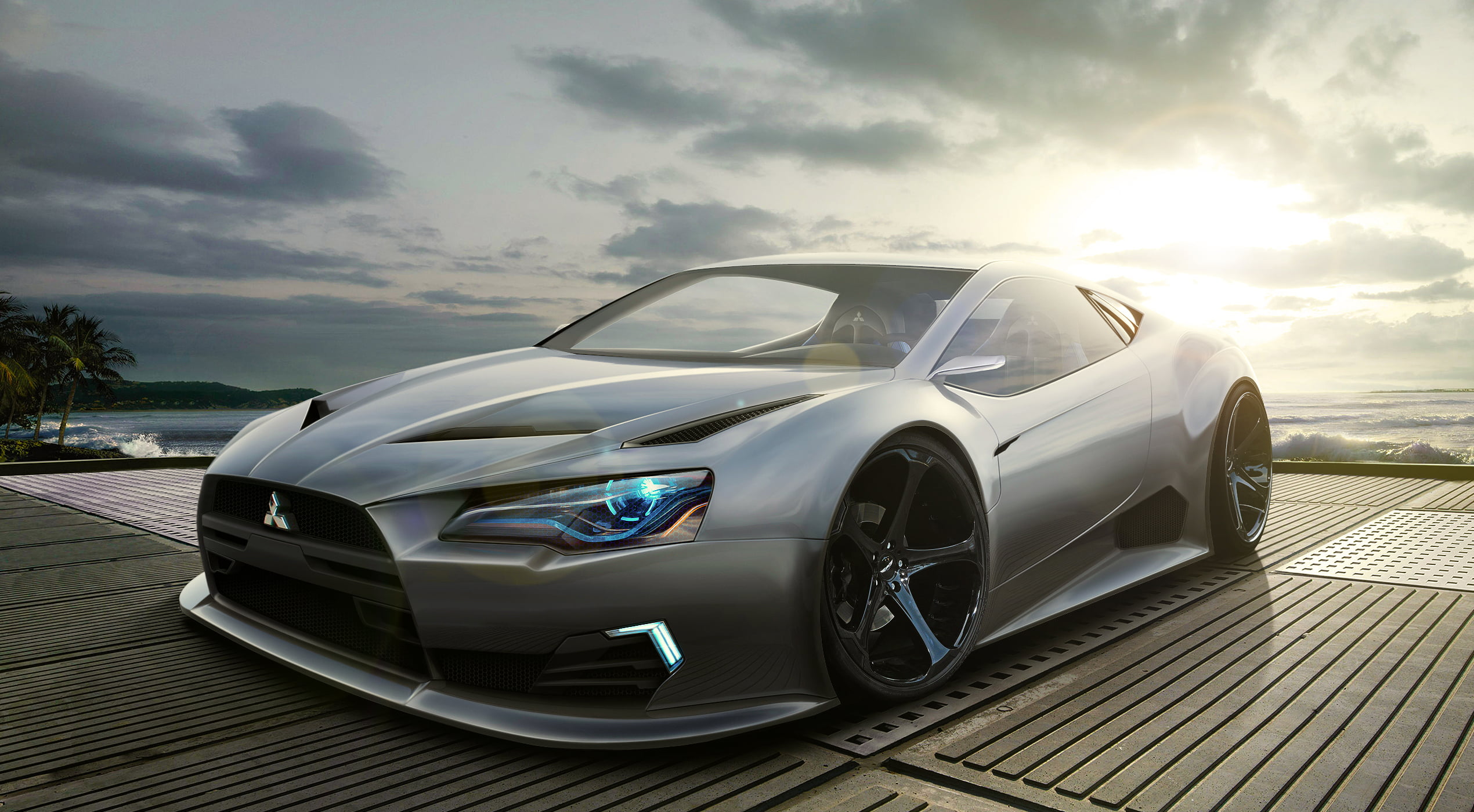 side View, outdoors, speed, alloy Wheel, chrome, sports Car, sunlight, 1080P, car, candidate Vocabulary, cloud - sky, gray, nature, mitsubishi, land Vehicle, HD Wallpaper