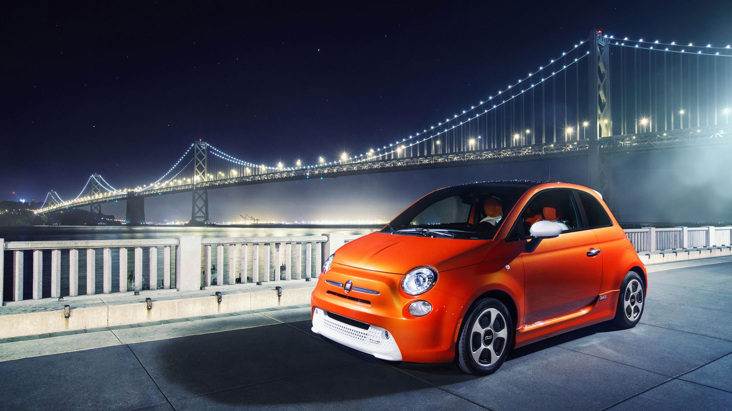 cars, hatchback, door, 2014, 500e, e, orange, fiat, 2K, HD Wallpaper