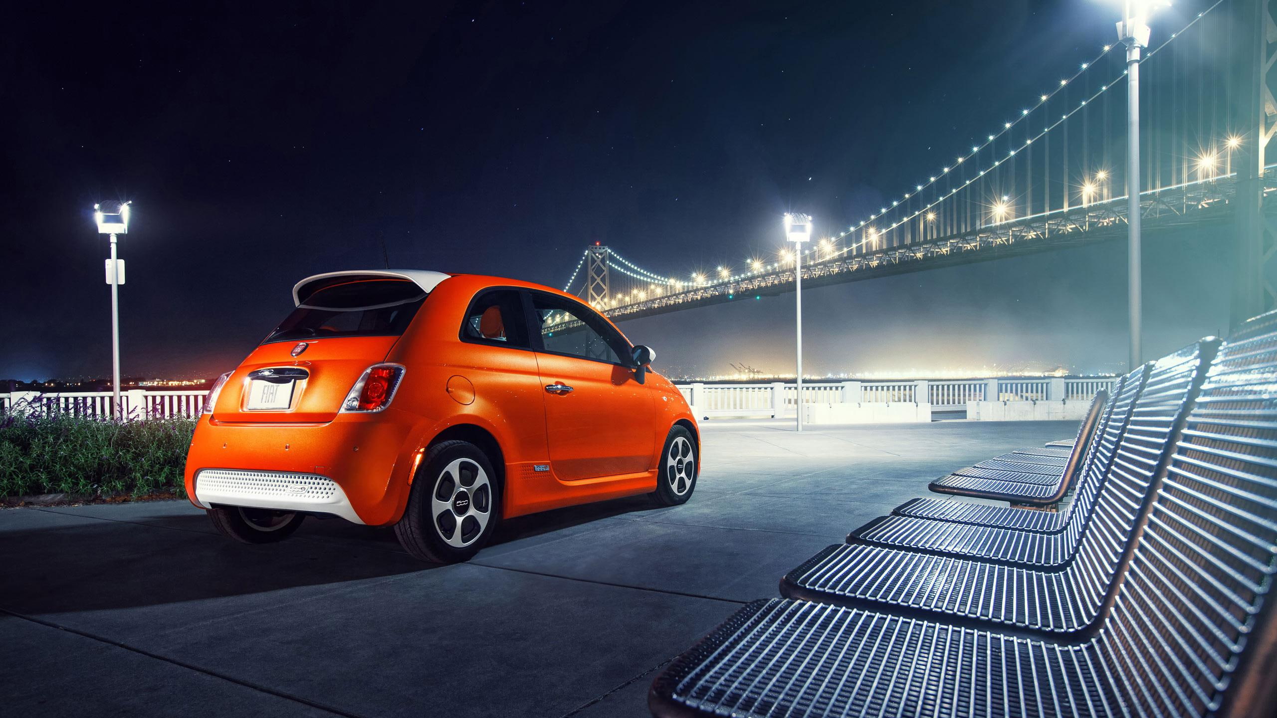 2014, e, 500e, hatchback, orange, 2K, fiat, door, cars, HD Wallpaper