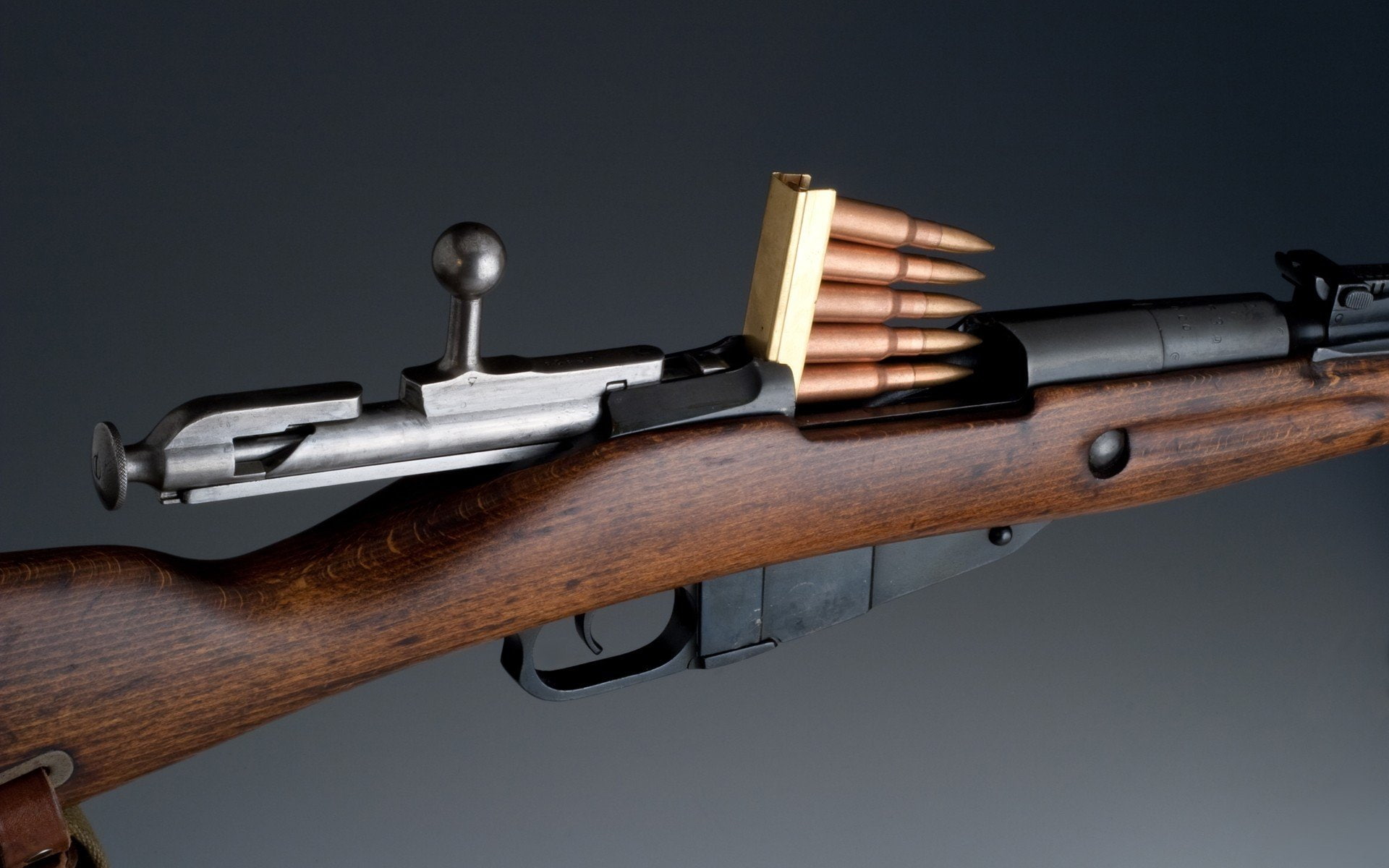 shooting a weapon, weapon, Nagant, Mosin, indoors, gray, machine gun, close-up, wood - material, gray background, 1080P, warning sign, rifle, colored background, HD Wallpaper