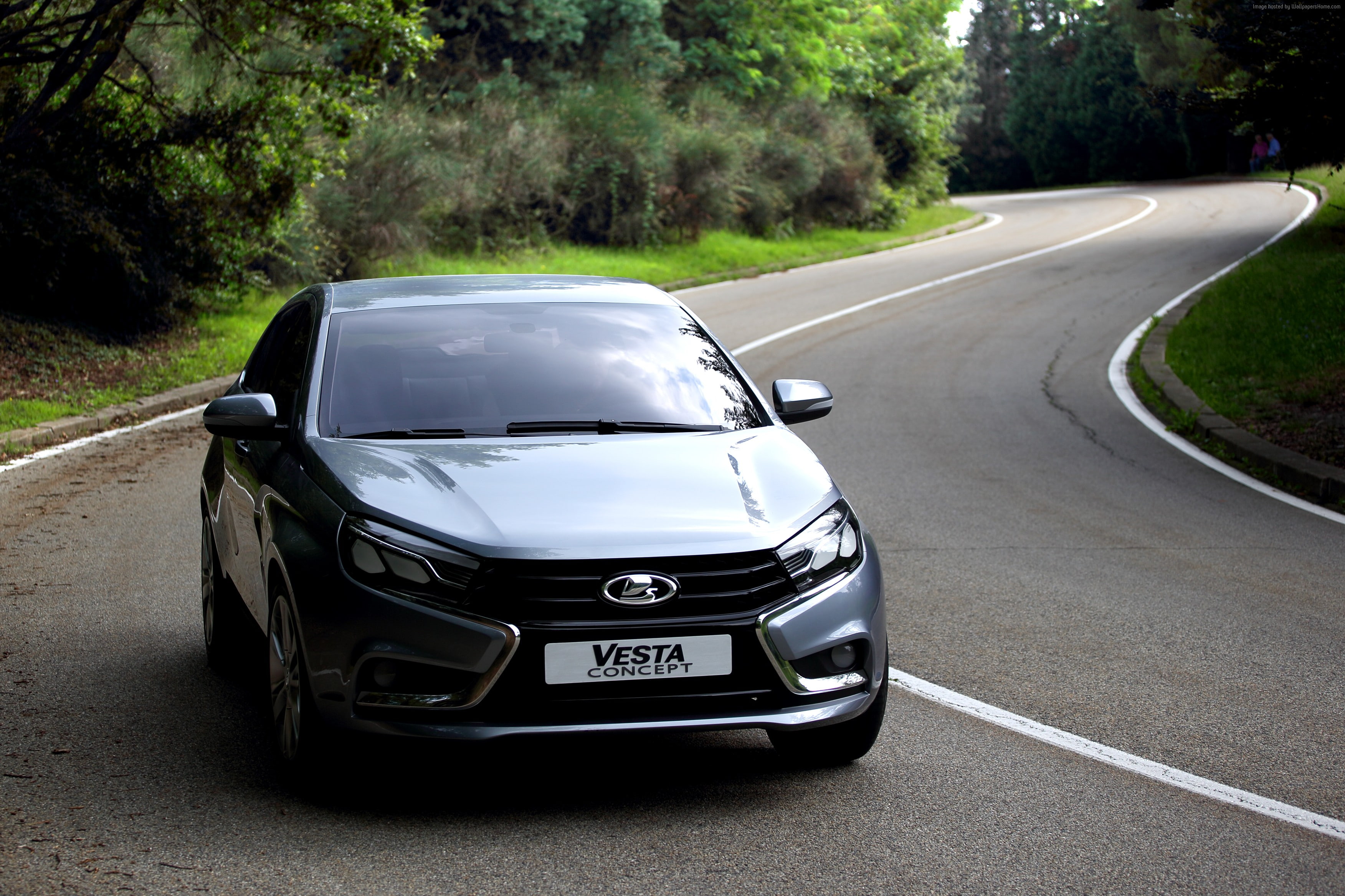 sports car, front, 2015 cars, Kalina, city cars, 2K, Lada Vesta, test drive, review, side, HD Wallpaper