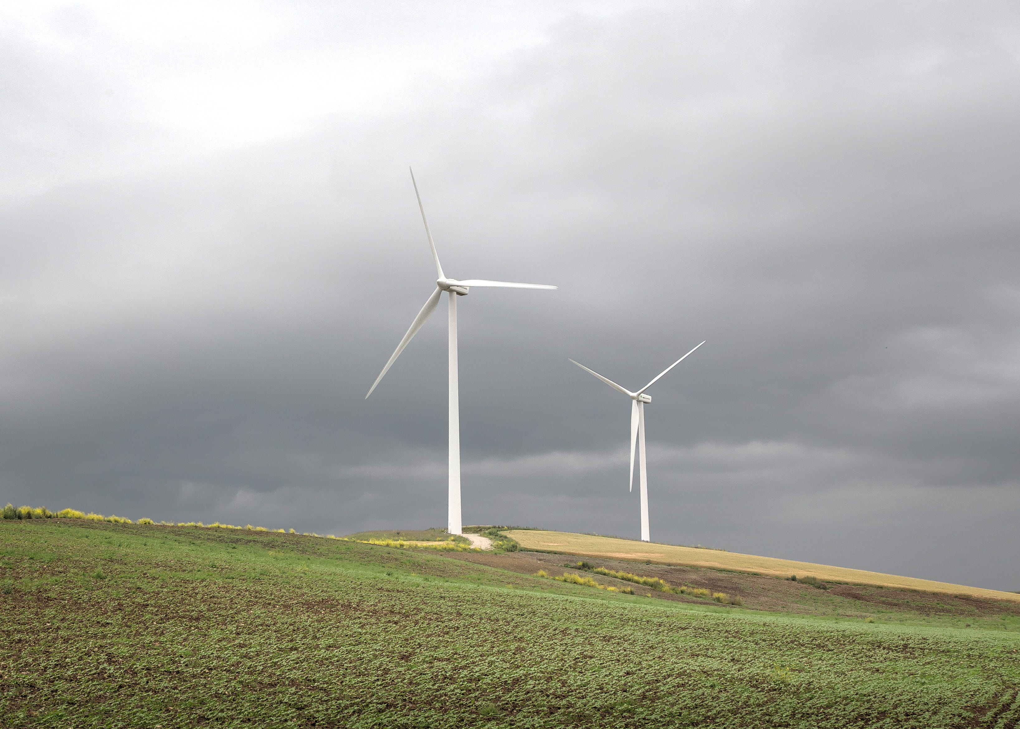 cloudy, outdoors, beauty in nature, technology, field, aero, green, power in nature, wind power, cadiz, tall, sky, fields, wind, environmental conservation, HD Wallpaper